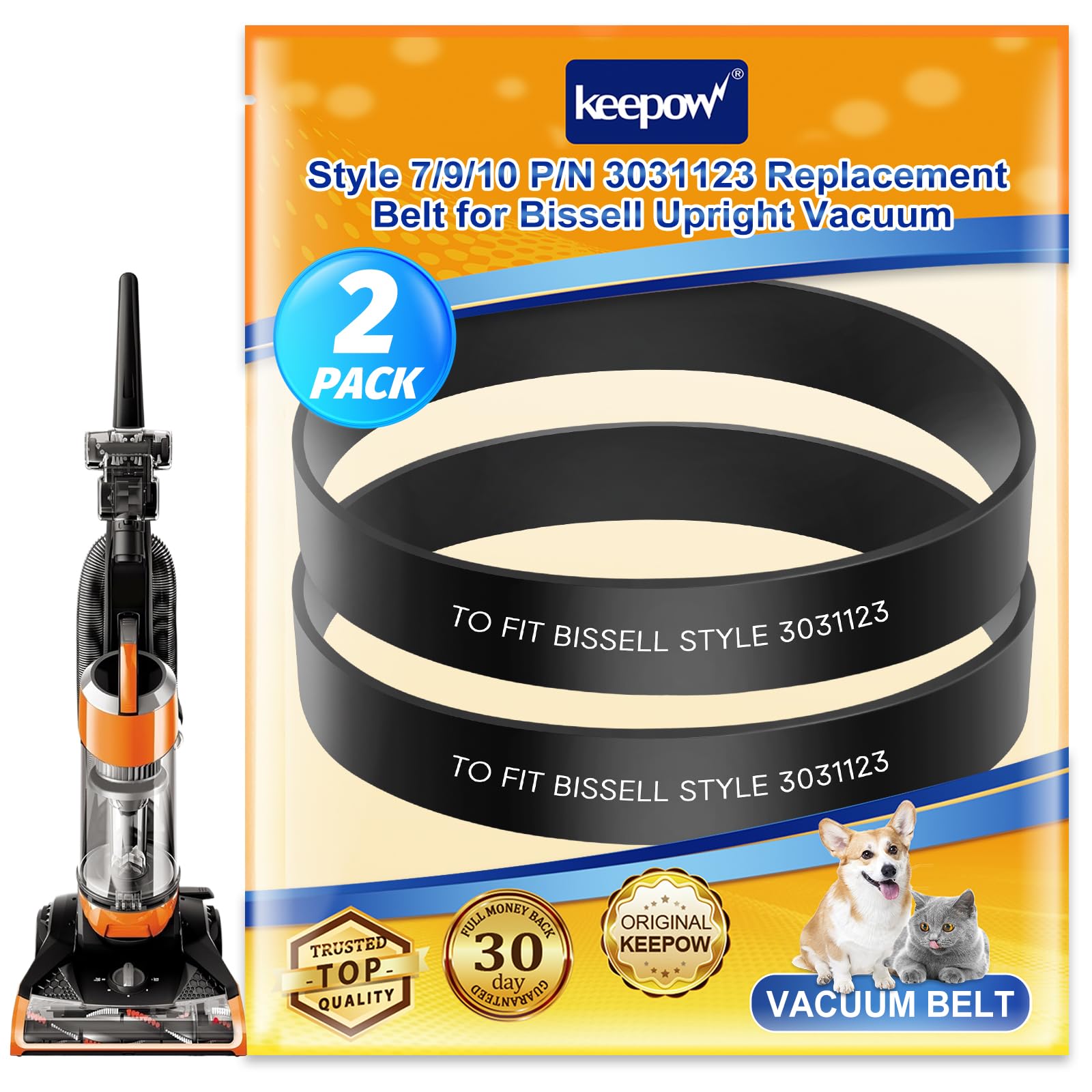 KEEPOW Vacuum Belts Replacement for Bissell Cleanview Bagless Upright Vacuum Models 1819-2494 & 1319-1332 Series - 2 Pack - Perfect for Home Cleaning, Pet Hair Removal & Car Detailing