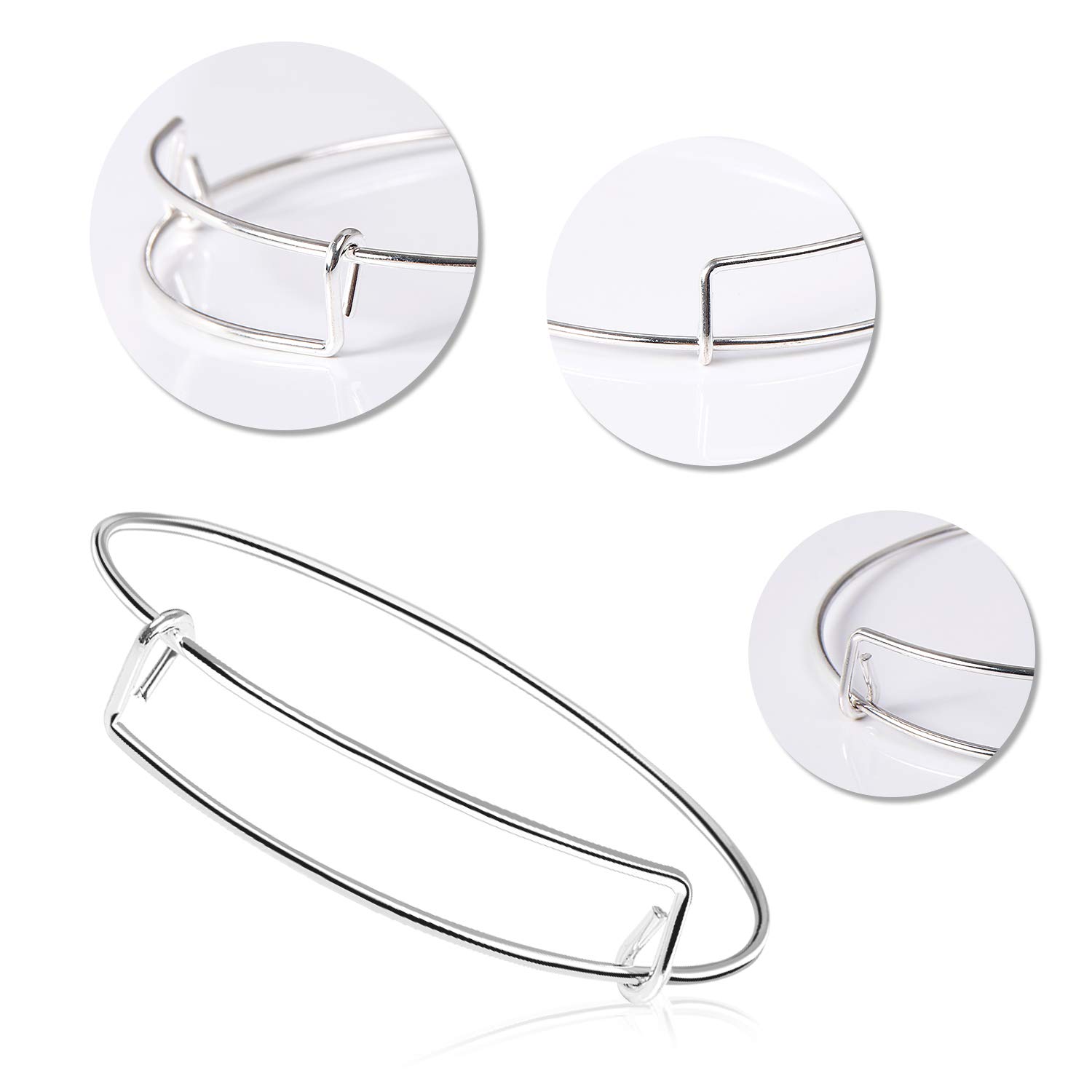 UPINS 60Pcs Expandable Blank Bangle Bracelets - Adjustable Wire Bracelets for DIY Jewelry Making (Silver) - Perfect for Crafting, Gifts & Fashion Accessories
