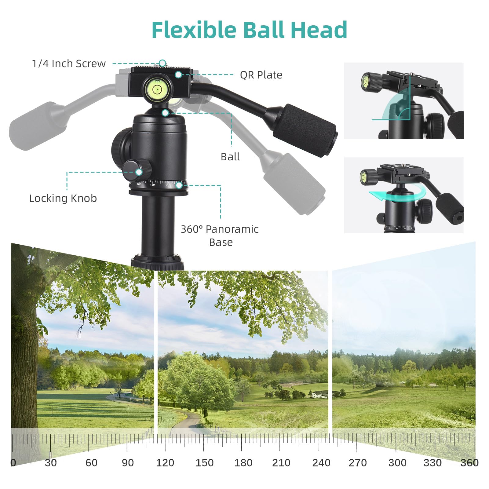 Camnoon Mini Tripod Stand - Portable Aluminum Alloy Desktop Tripod (20.5in/52cm Max Height, 5kg Load Capacity) with 360° Rotatable Ballhead & Handle for DSLR/Mirrorless Cameras - Perfect for Travel, Vlogging & Indoor Photography