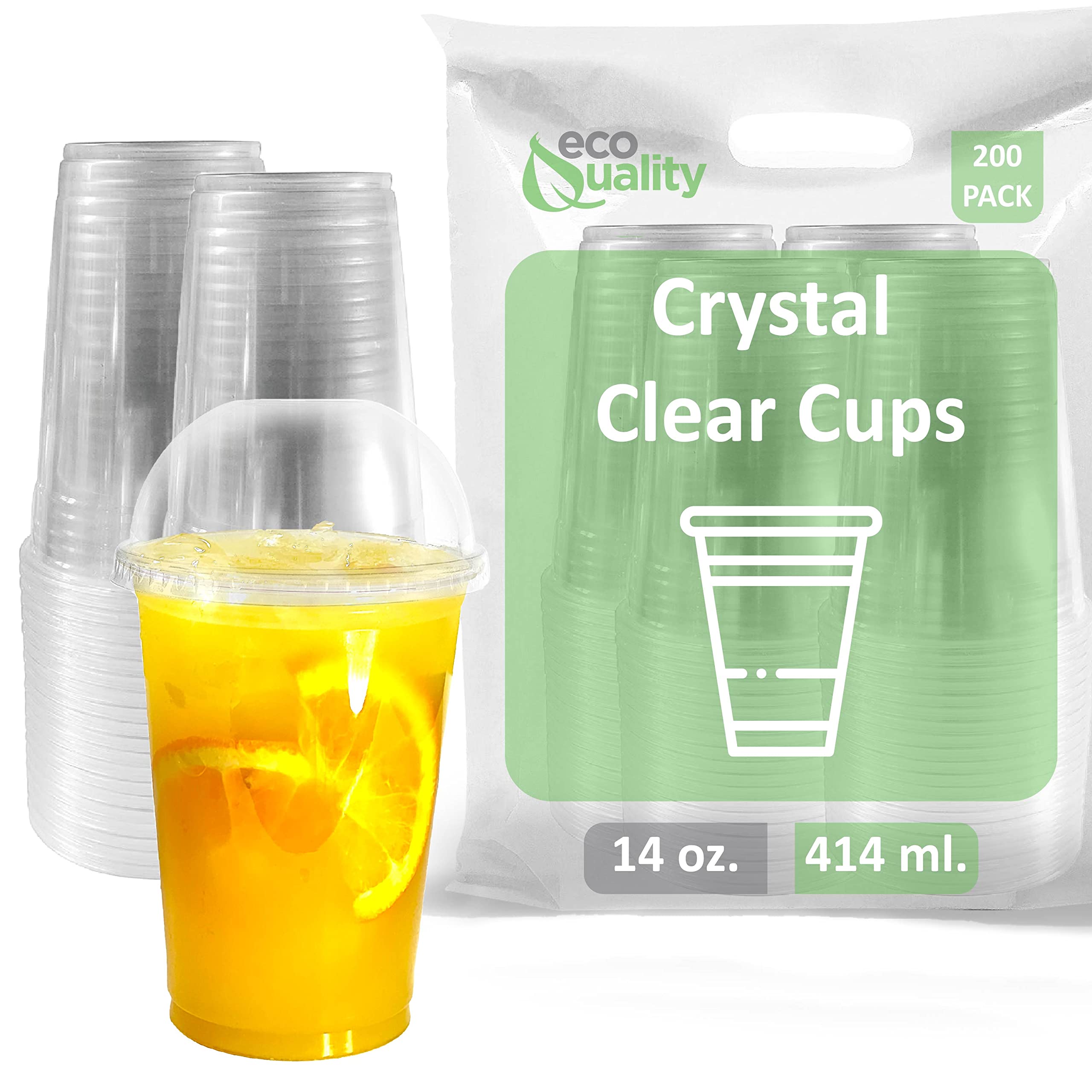 14 oz Clear Plastic Disposable Cups with Dome Lids - 200 Pack | Iced Coffee, Smoothie, Juice, Soda & Cocktail Cups | Perfect for Coffee Shops, Parties, Takeout & Outdoor Events