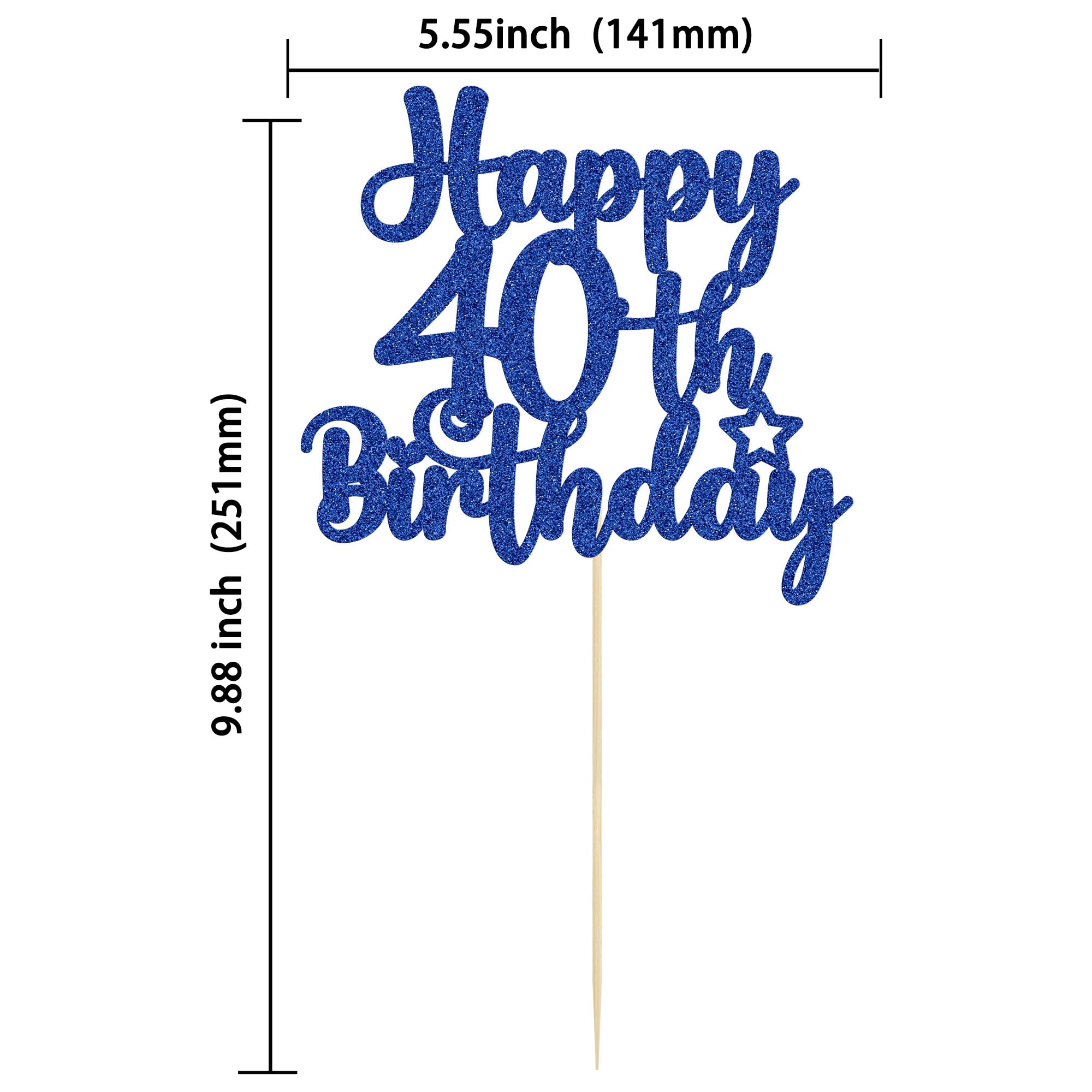 Happy 40th Birthday Cake Topper - Glitter 'Cheers to 40 Years' Cake Pick for 40th Anniversary Party Decorations (Blue) - Perfect for Milestone Birthday Cakes, Celebration Parties & Festive Decor