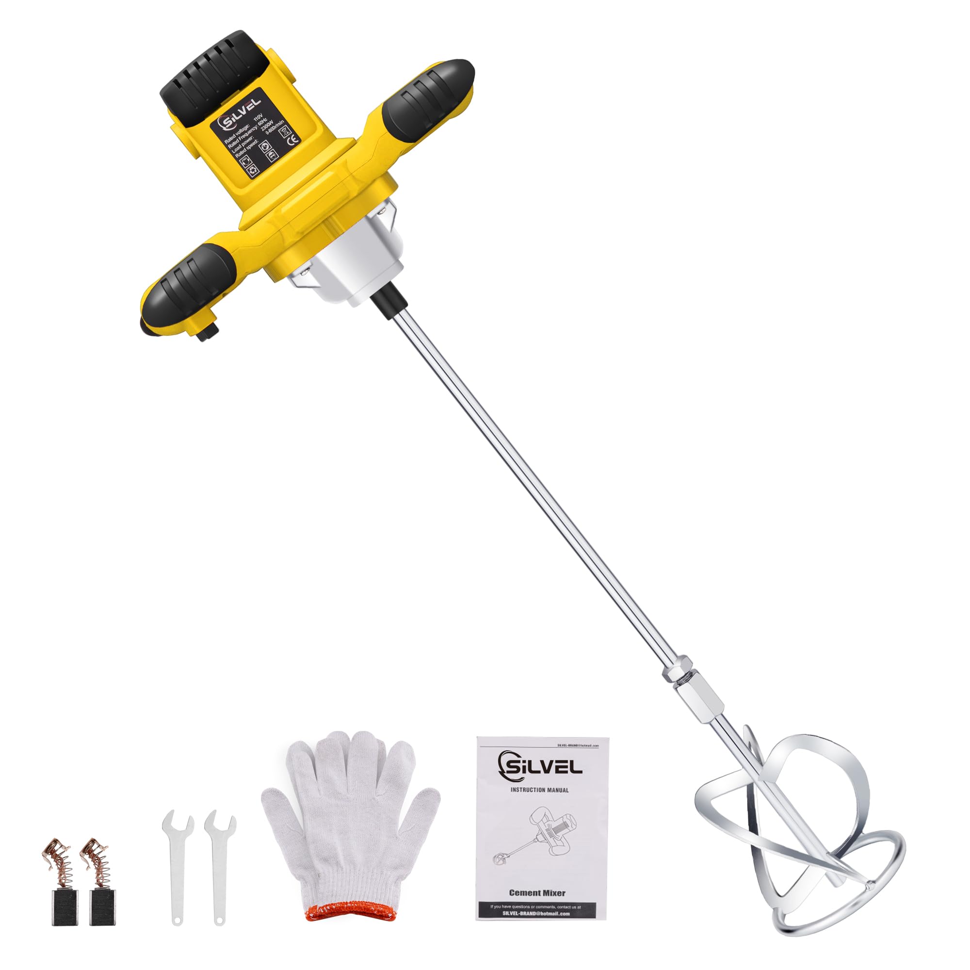 2300W Electric Handheld Cement Mixer - 6 Adjustable Speeds, Portable Mortar Mixer for Concrete, Mud, Paint & Fodder (110V) - Ideal for DIY Projects, Construction & Home Renovation