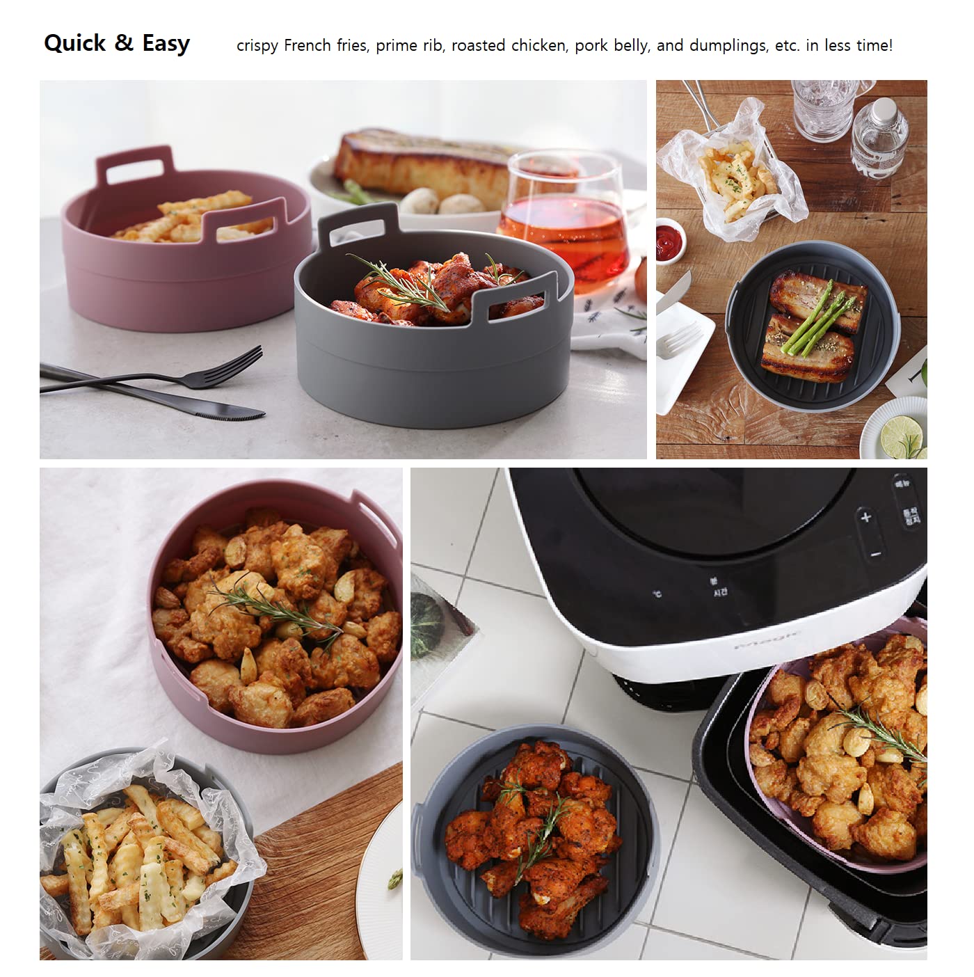 Premium Air Fryer Silicone Pot & Basket Set - 6.3 Inch Food Safe Oven Accessories | Non-Stick, Easy Clean Replacement for Parchment Liners (Gray) | Perfect for Cooking, Baking & Meal Prep in Air Fryers