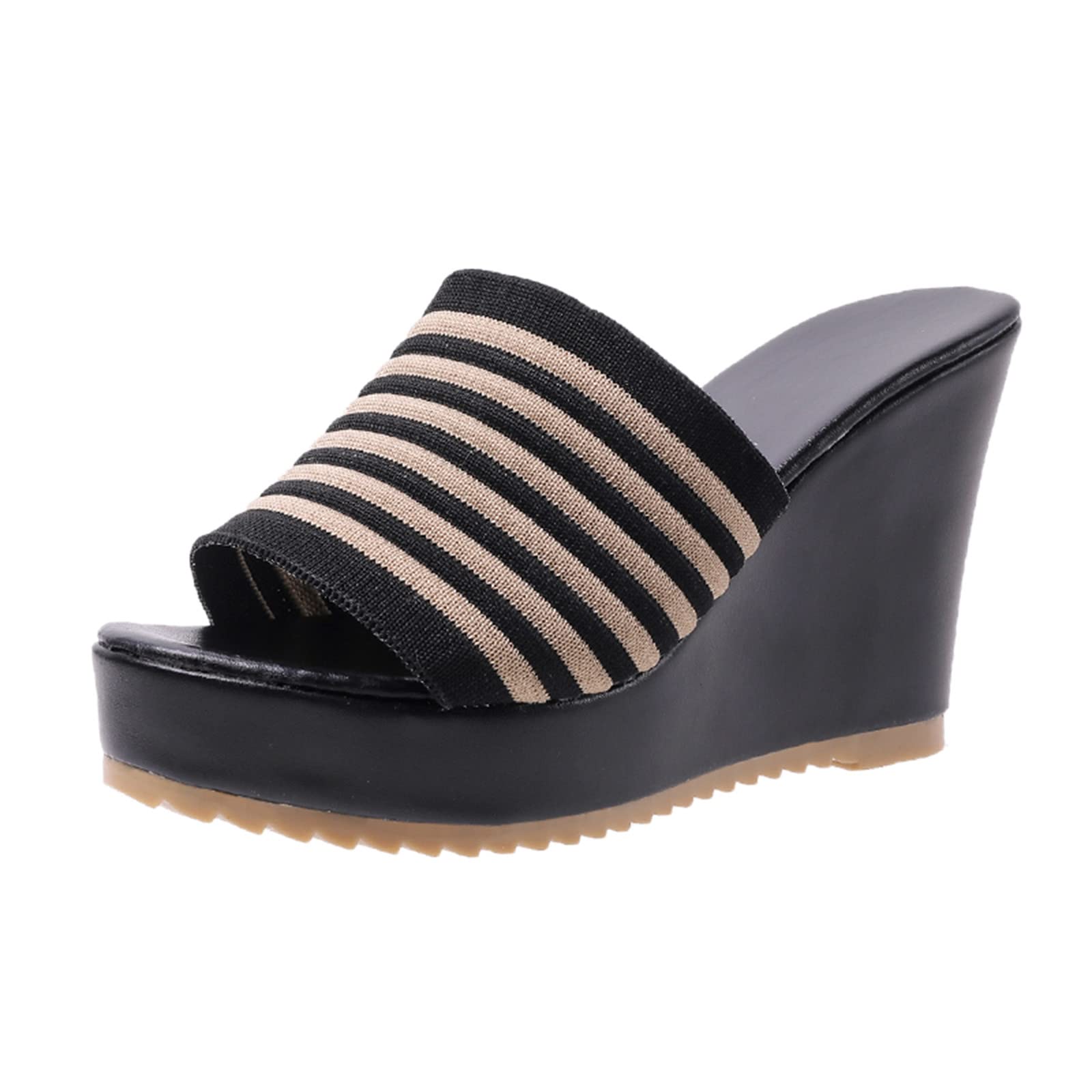 Women's Fashion Knit Striped Wedge Platform Sandals - Breathable Fish Mouth Heeled Slippers for Summer Casual Wear | Perfect for Beach, Vacation, and Everyday Outfits