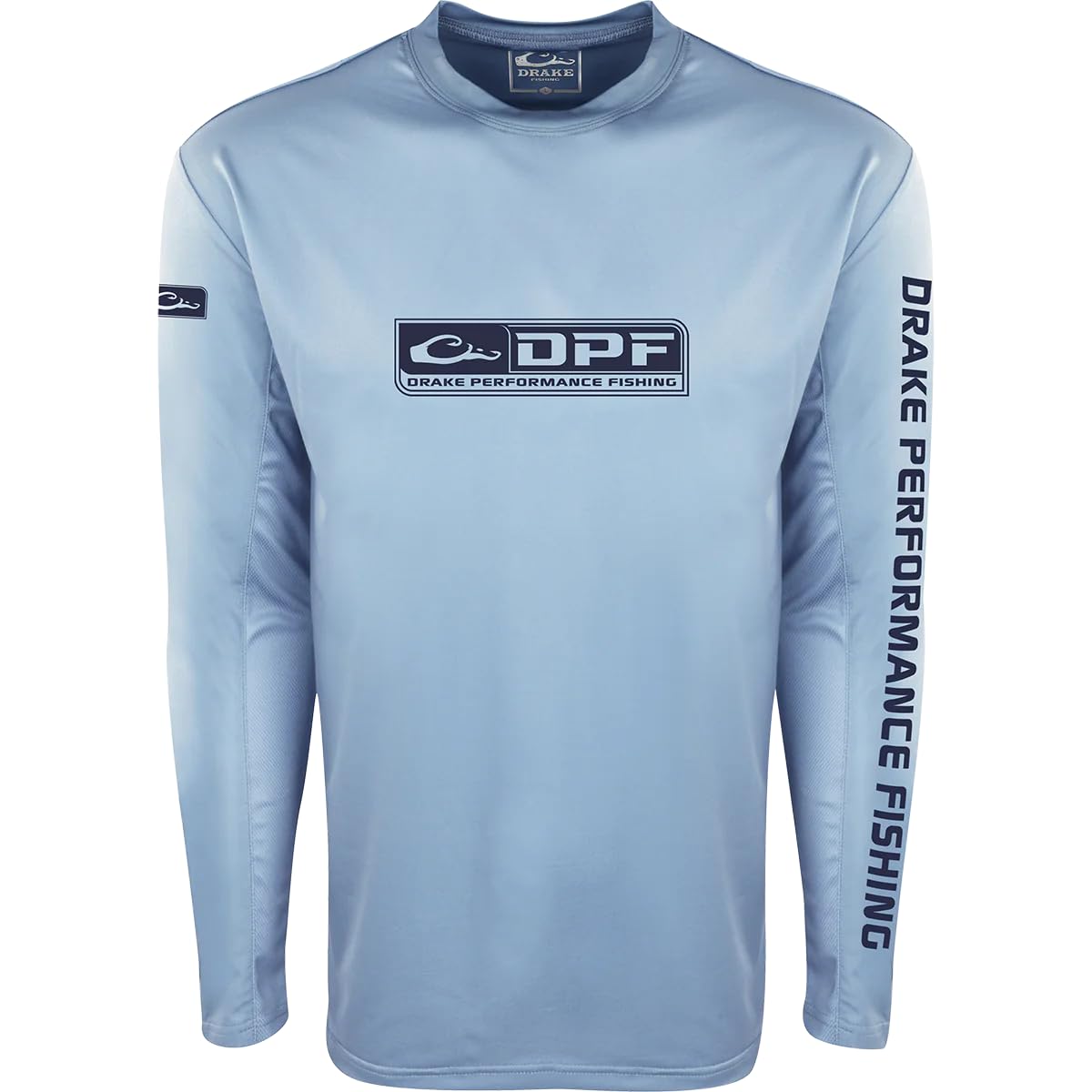 Drake Waterfowl Shield 4™ Long Sleeve Crewneck Shirt - Light Blue, Large Size - Arched Mesh Back for Comfort - Ideal for Hunting, Outdoor Activities & Casual Wear