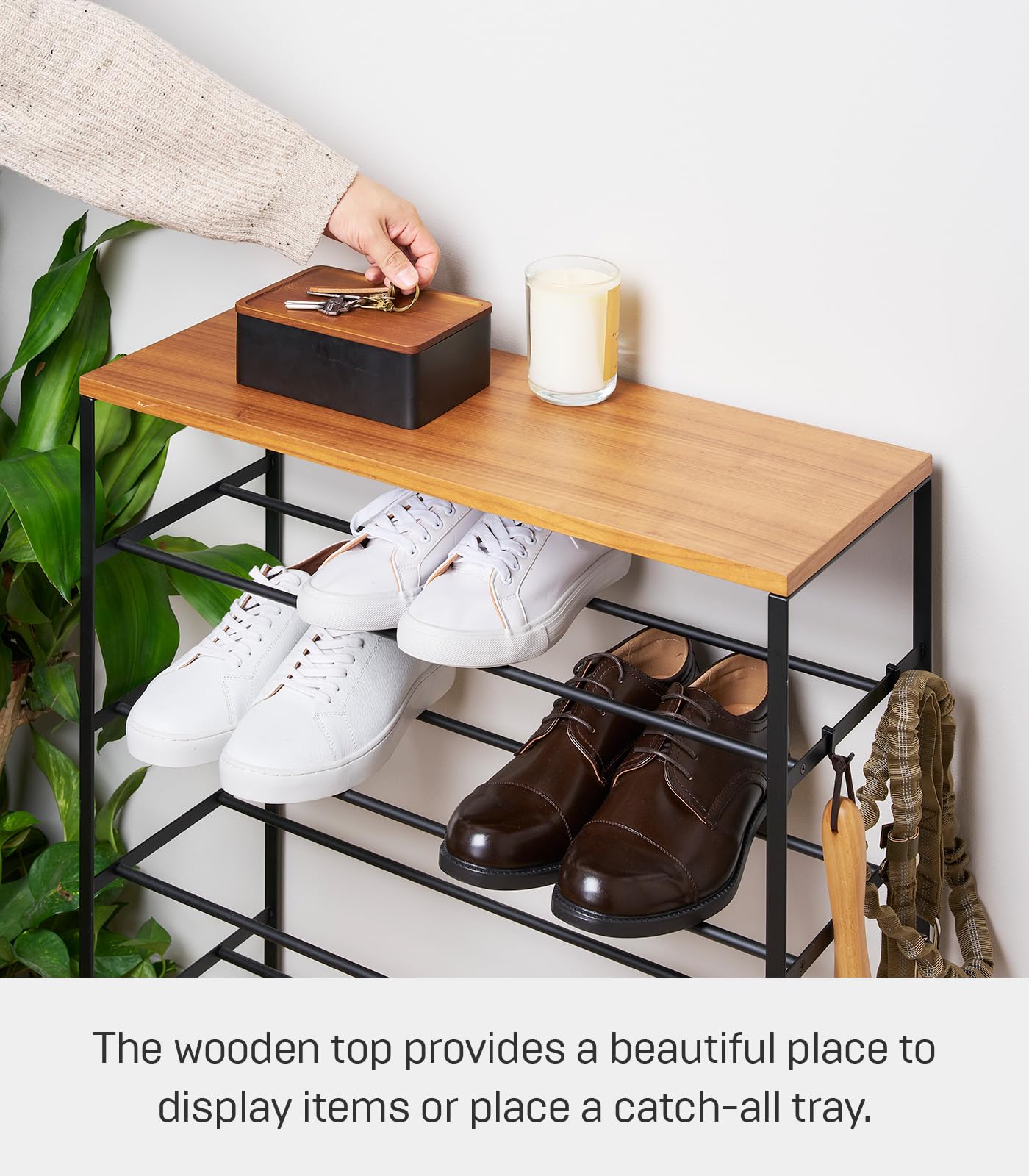 Yamazaki Home 6-Tier Wood Top Shoe Rack with Steel Frame - Black | Space-Saving Shoe Organizer for Entryway, Closet & Bedroom Storage