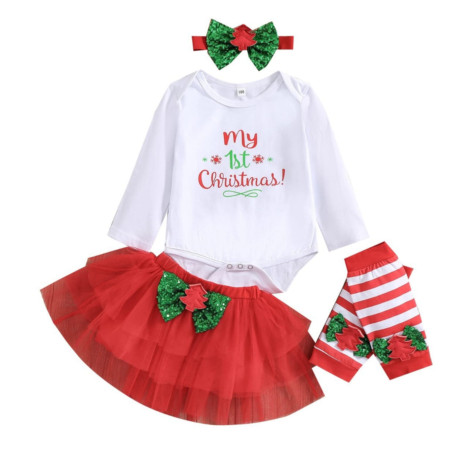 **Baby Girls' Christmas Print Cotton Long Sleeve Romper & Skirt Set - Winter & Autumn Outfits for Toddlers - Perfect for Holiday Photos & Family Gatherings**