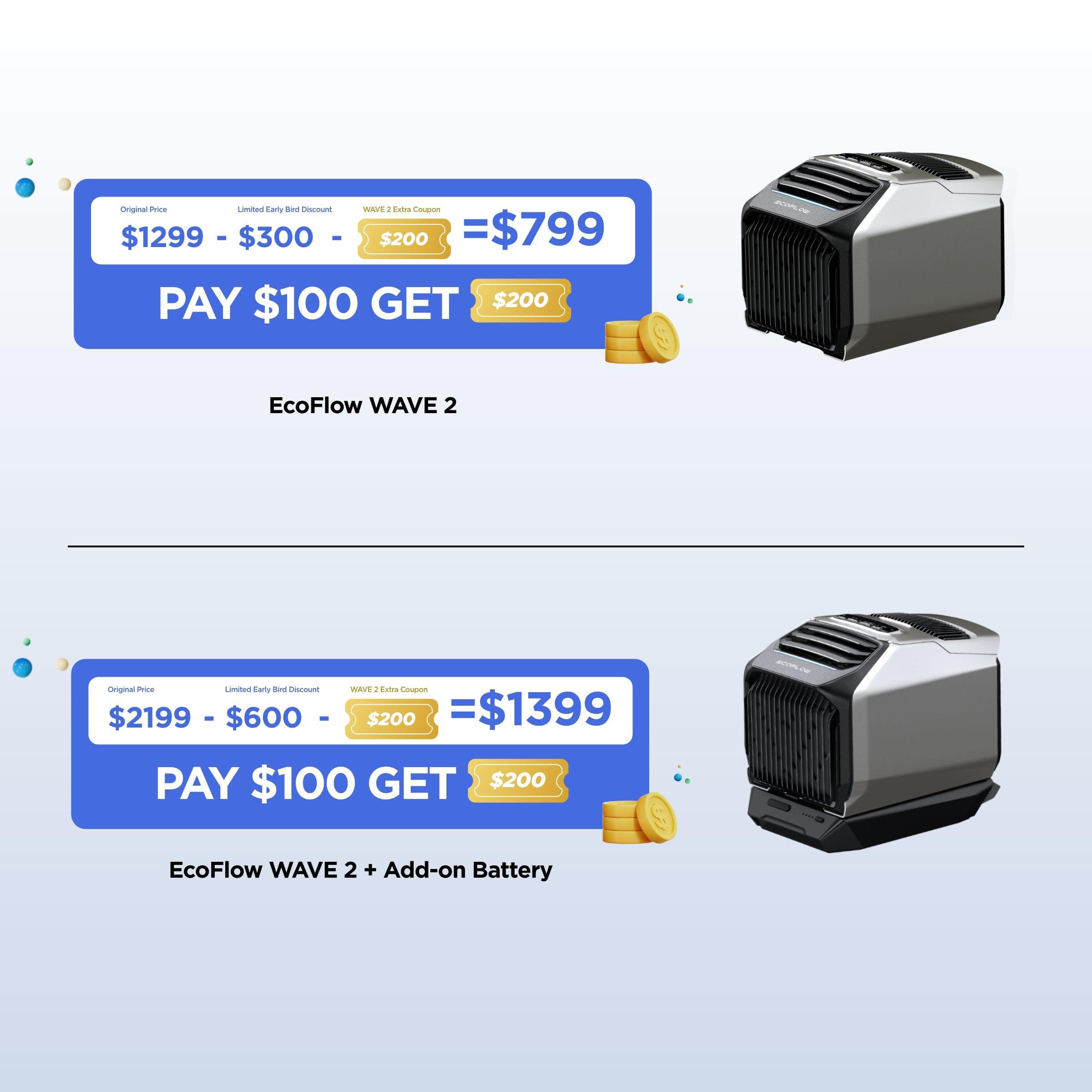 EcoFlow WAVE 2 Portable Air Conditioner - $200 Off Coupon | Perfect for Camping, RV Trips & Outdoor Adventures