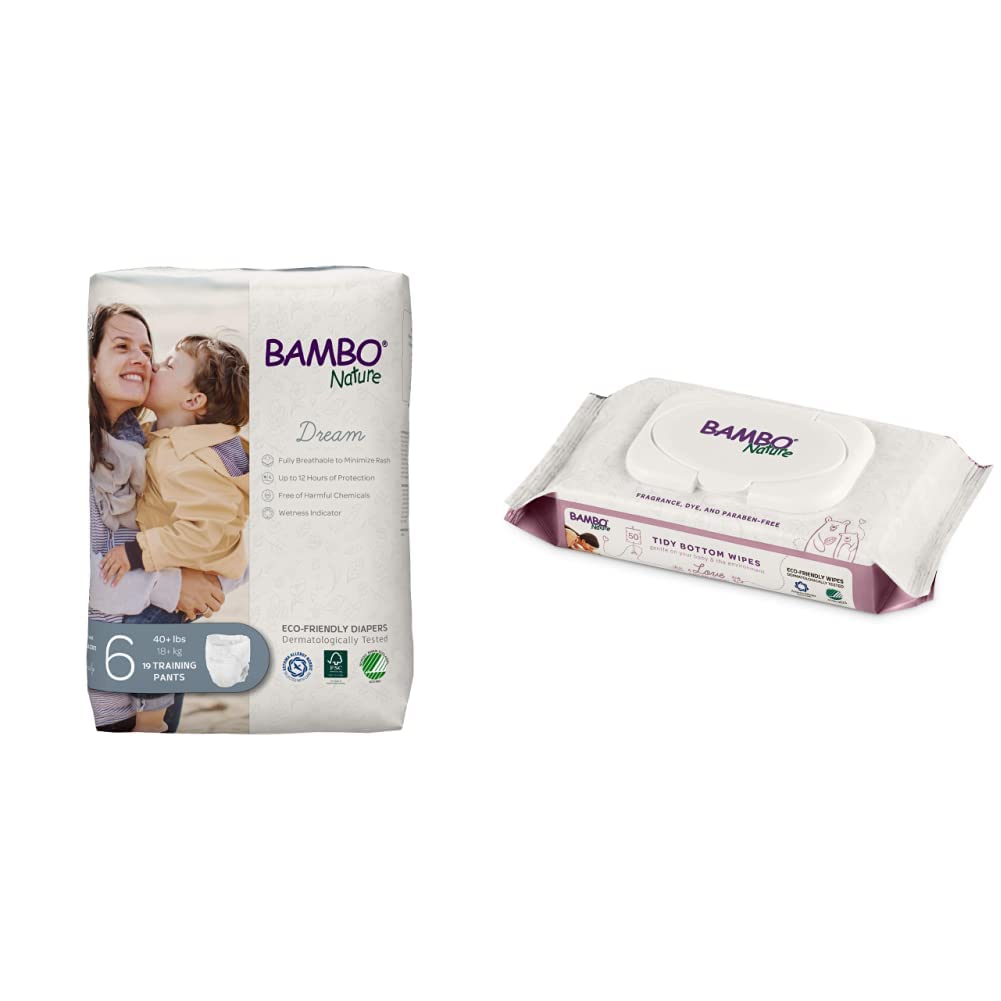 Bambo Nature Premium Eco-Friendly Training Pants Size 6 (95 Count) & Tidy Bottoms Baby Wet Wipes (1200 Count) Bundle - Biodegradable, Hypoallergenic for Sensitive Skin - Perfect for Potty Training, Diaper Changes & On-the-Go Baby Care