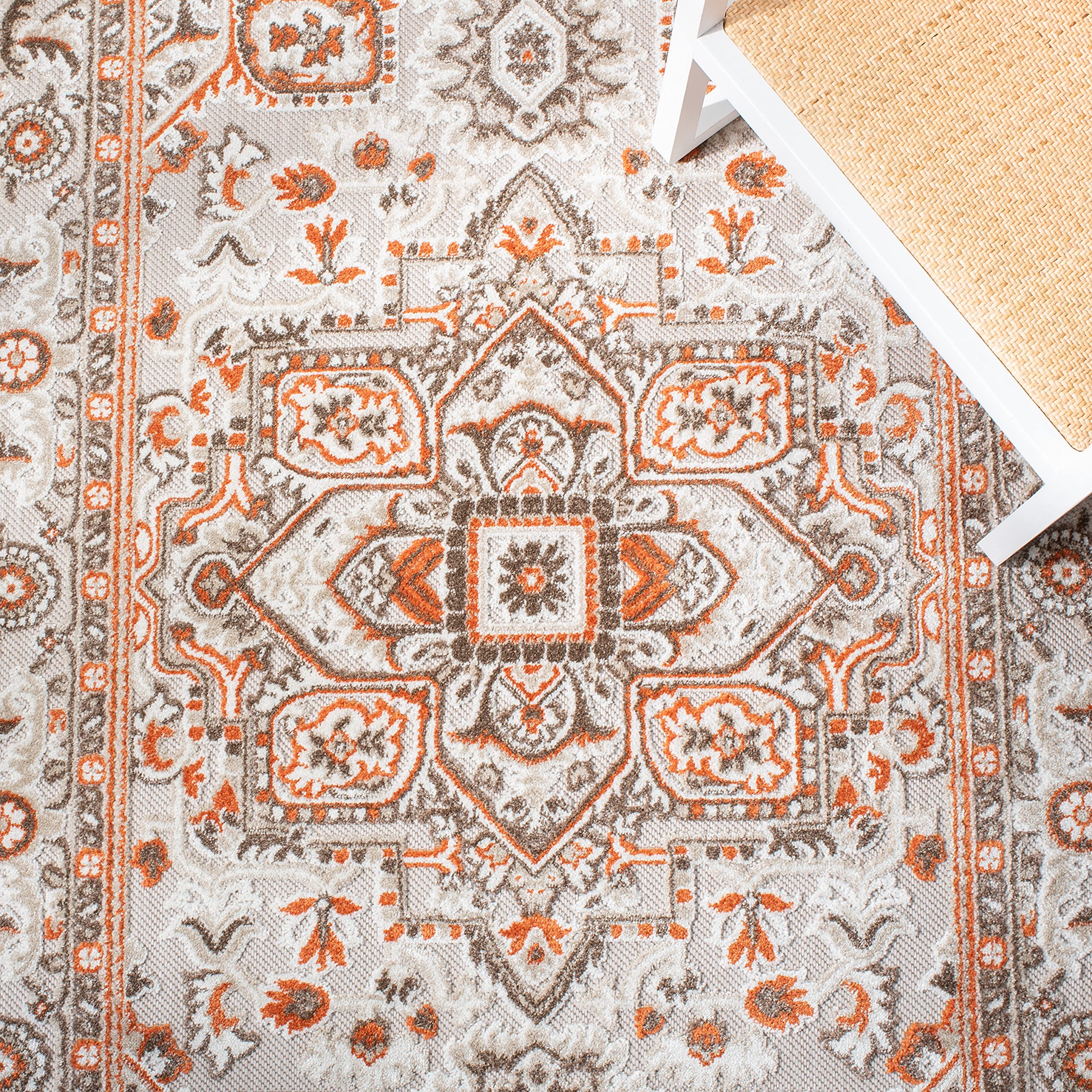 SAFAVIEH Cabana Collection 9' x 12' Beige & Orange Area Rug - Non-Shedding, Easy Care, Stain Resistant for High Traffic Areas - Perfect for Living Room, Bedroom, Dining Room & Home Office Decor (CBN680B)