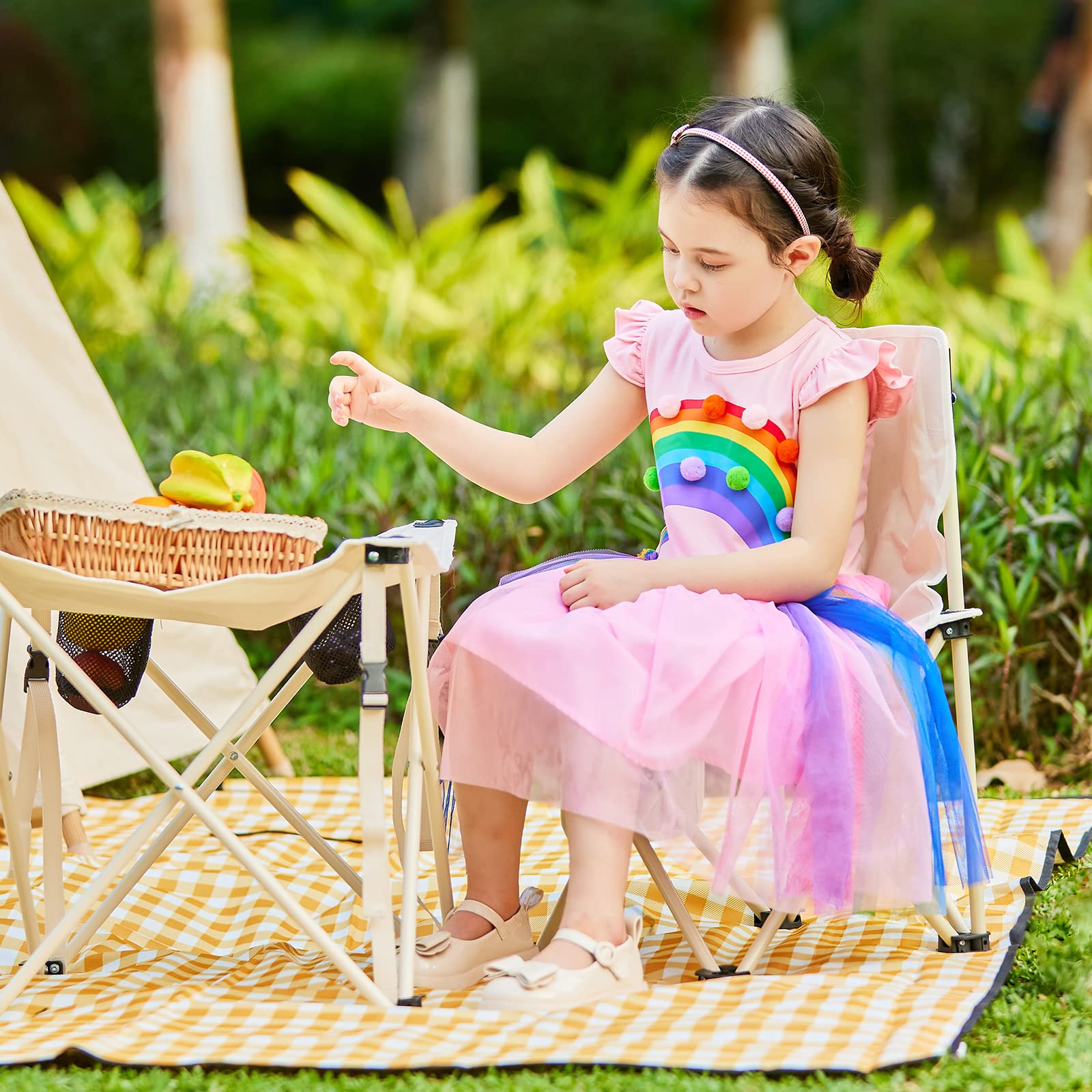 Vieille Girls' Rainbow Flutter Sleeve Tulle Dress - Summer Sundress for 3-7 Years | Perfect for Birthday Parties, Beach Vacations & Photo Shoots