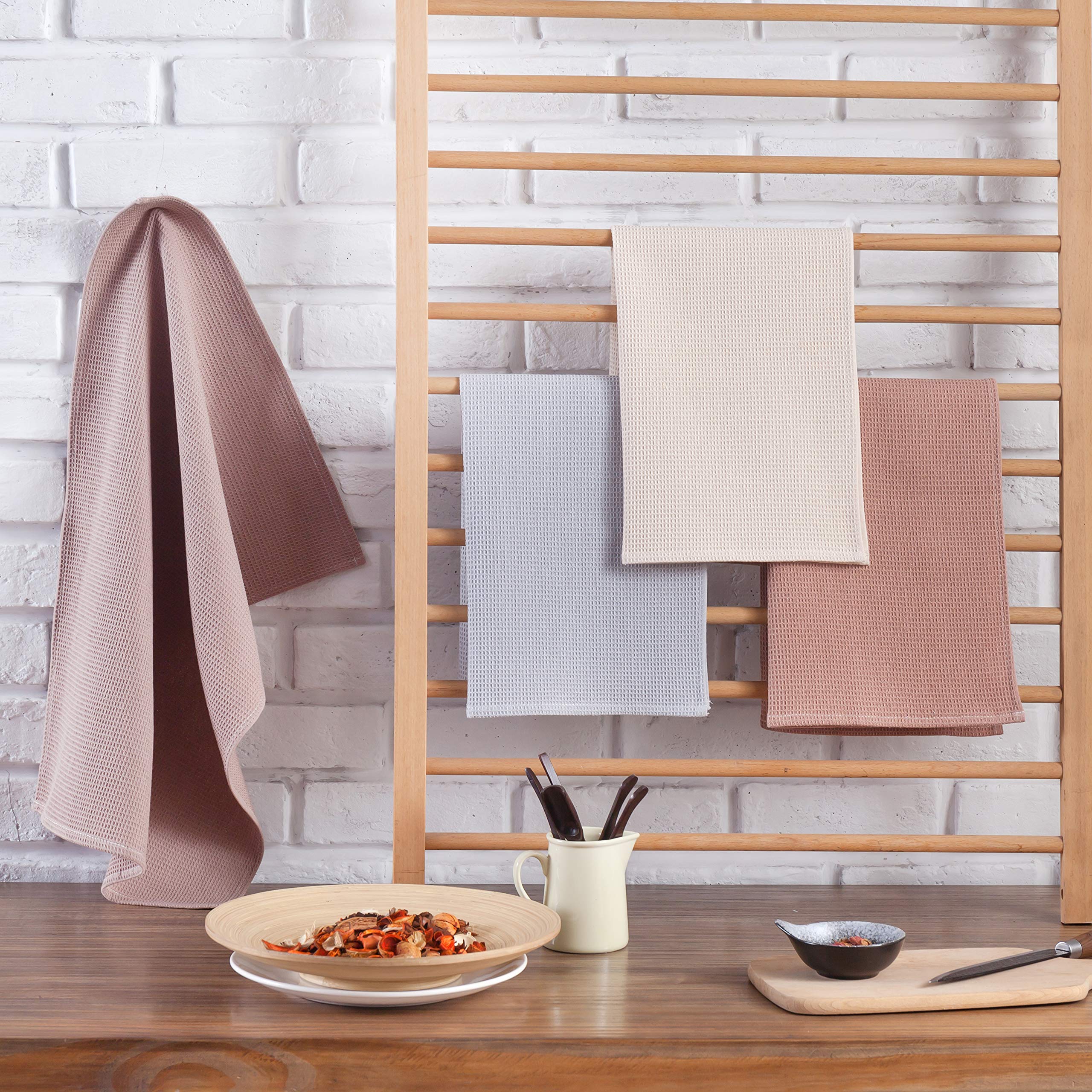 Premium 100% Cotton Waffle Weave Dish Towels Set of 4 - Super Absorbent Kitchen Towels 17x25 Inches for Drying Dishes, Glassware & Countertops - PY HOME & SPORTS Soft & Durable Cotton Towels for Kitchen, Restaurant & Home Use