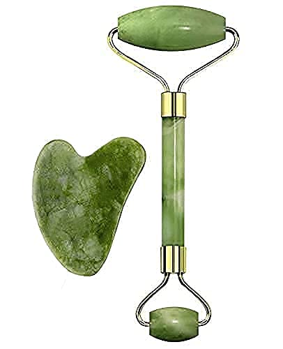 YUGMI SHOP Jade Roller & Gua Sha Set - Natural Jade Face Massager for Women, Anti-Wrinkle & Eye Treatment Roller, Dark Circle Relief - Perfect for Skincare Routine & Relaxing Facial Massage at Home