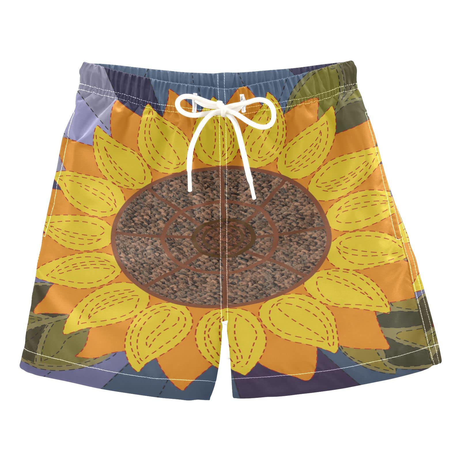 AMICHIC Boys Sunflower Swim Trunks with Mesh Lining - Quick Dry Adjustable Waist Swim Shorts for Beach, Pool & Summer Water Activities