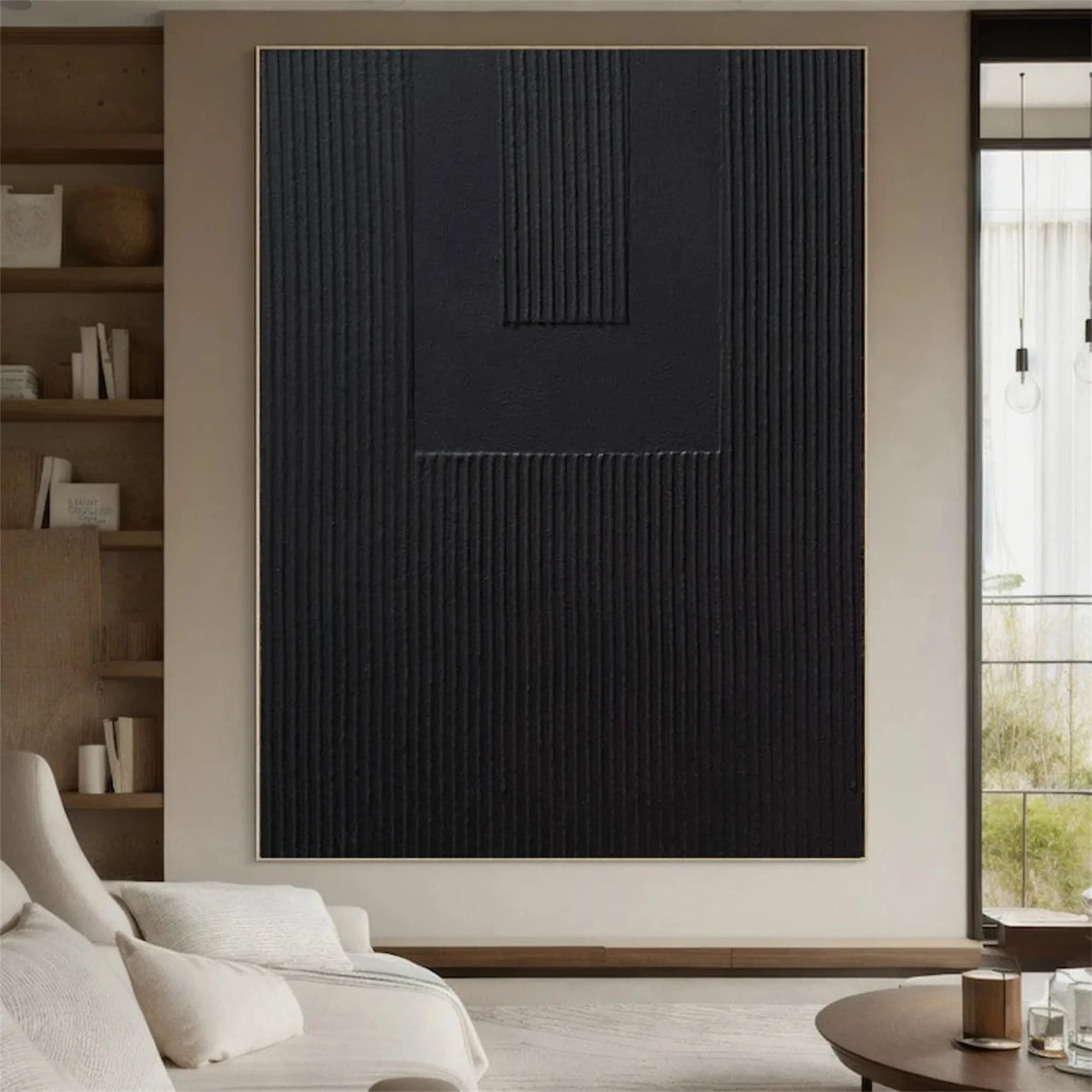 Black Minimalist Textured Painting Canvas #MZ090 - Modern Abstract Wall Art for Living Room, Bedroom & Office Decor