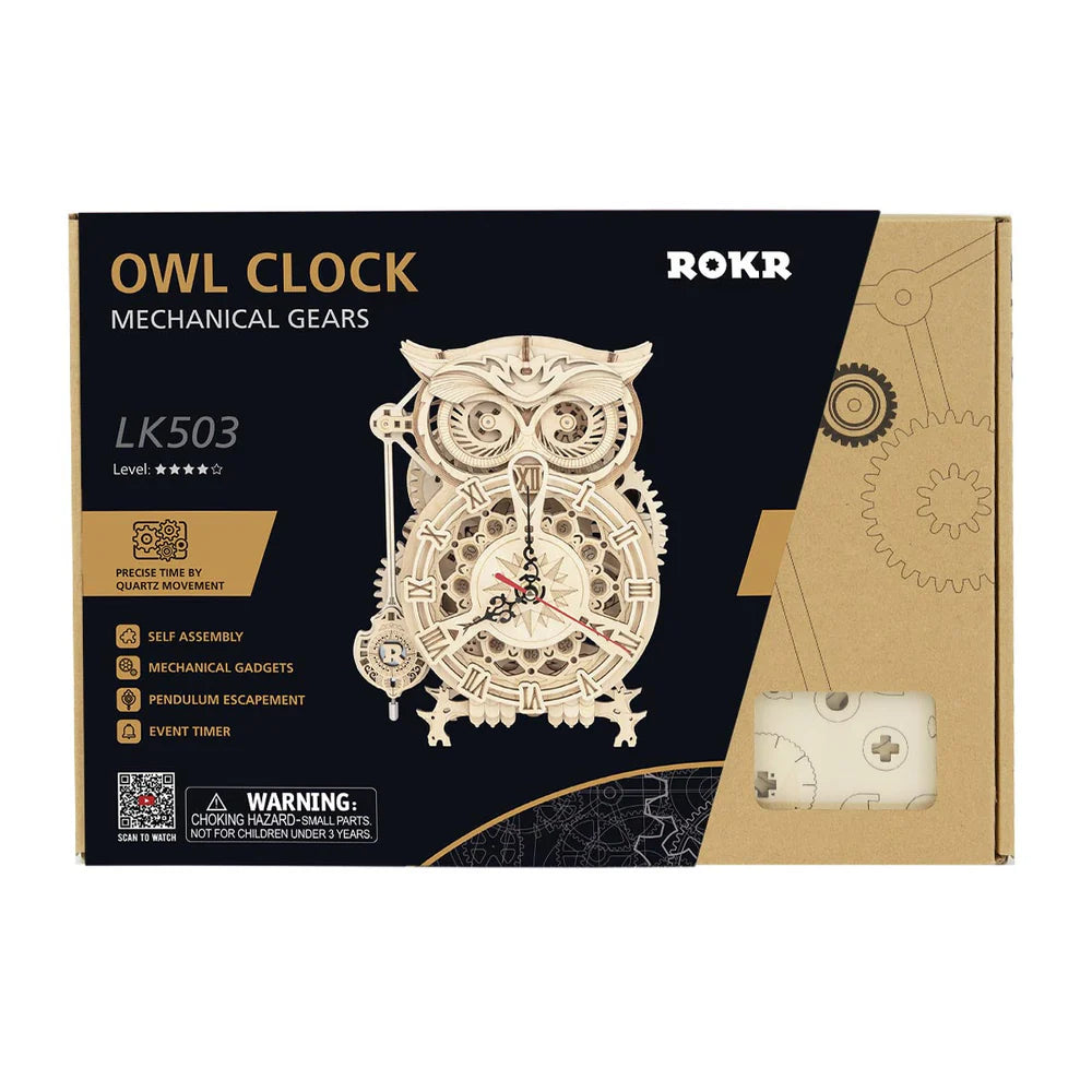 ROBOTIME Owl Clock DIY Wooden Model Kit - 3D Puzzle for Adults & Teens - Home Decor, Gift Idea for Birthday & Christmas - Perfect for Relaxation & Stress Relief
