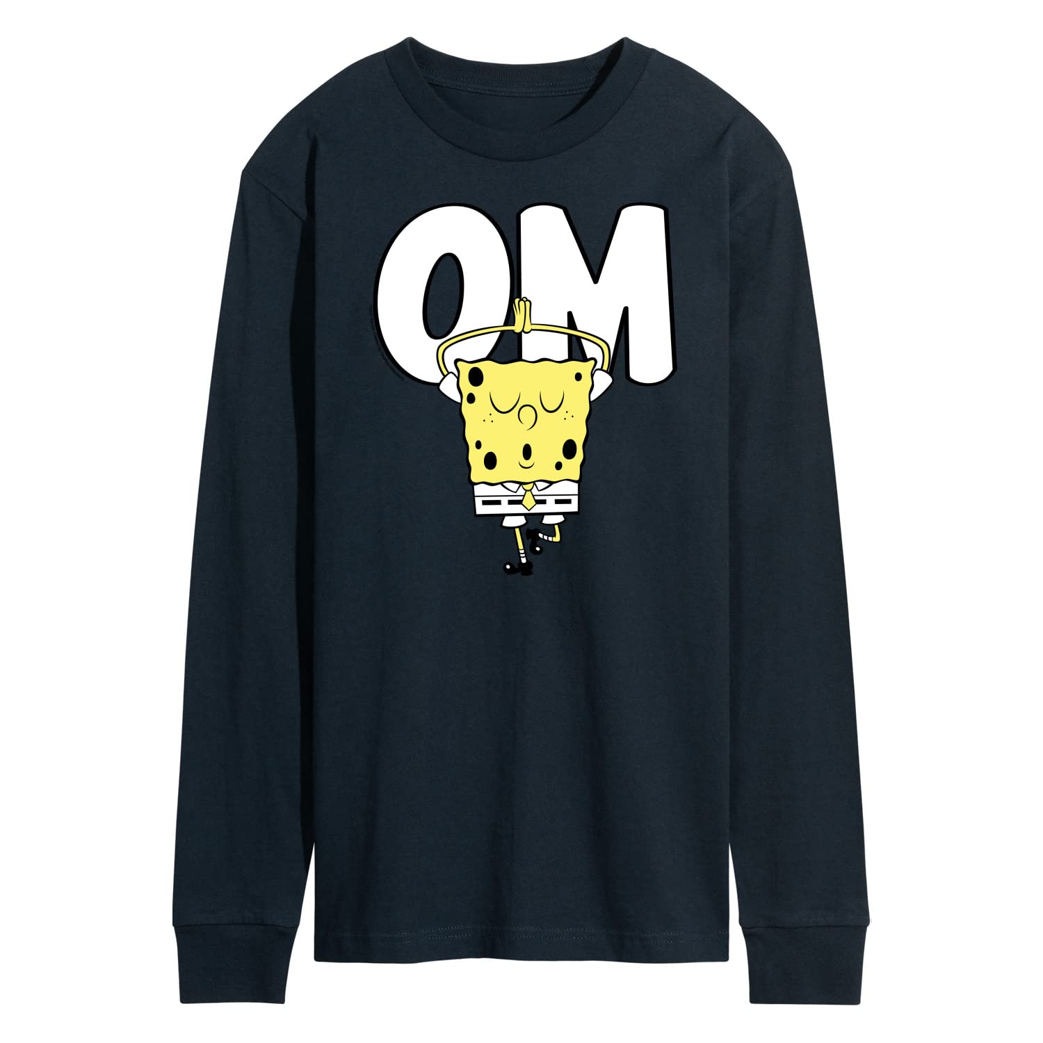 HYBRID APPAREL Spongebob Squarepants Yoga Pose Men's Long Sleeve T-Shirt - Soft Cotton Graphic Tee for Casual Wear, Lounge & Fan Merchandise