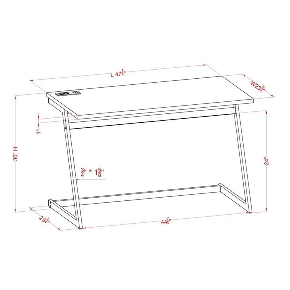 Cornica Metal Writing Desk with USB Ports - Modern Black & Brass Home Office Desk for Small Spaces, Study & Workstation Setup