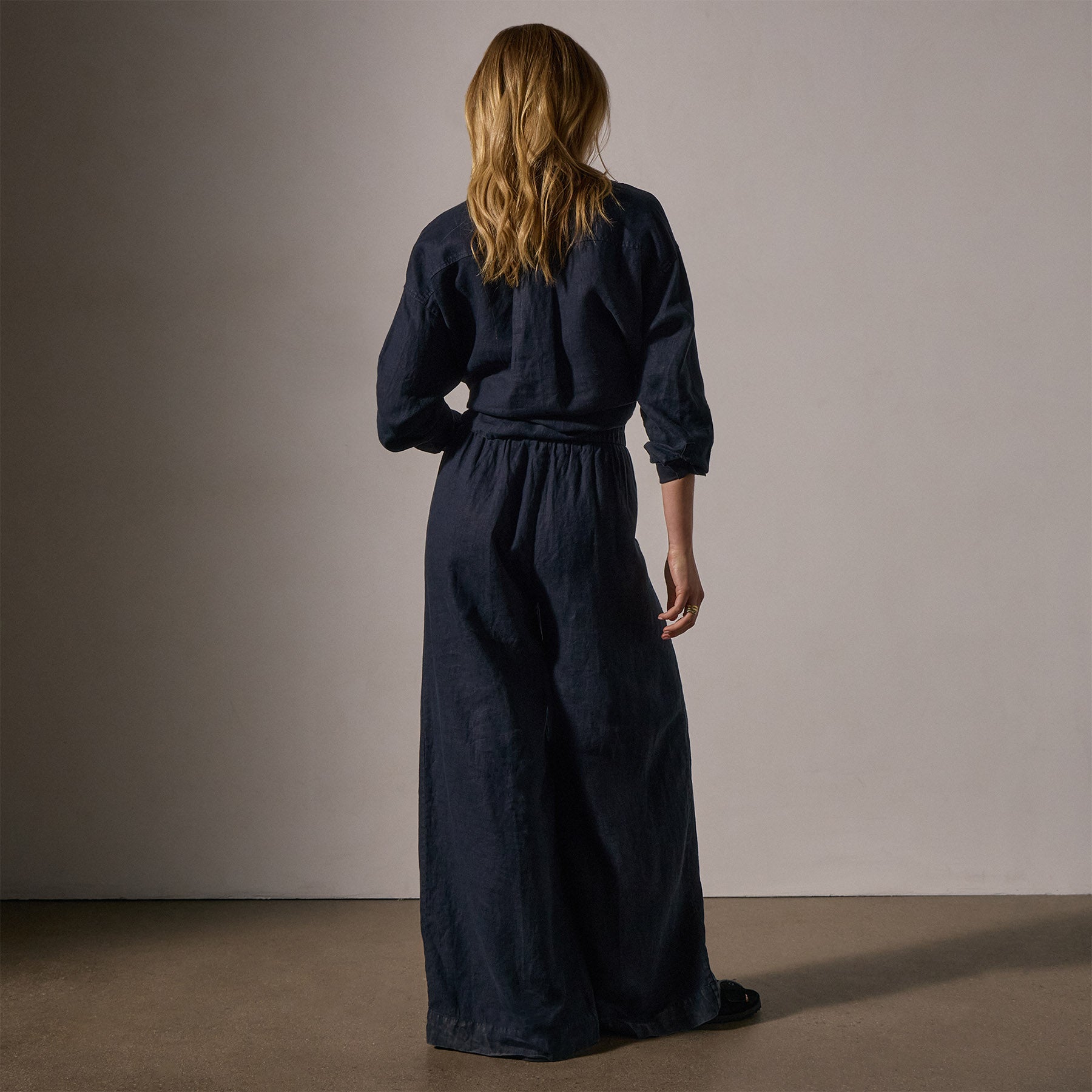 Lightweight Linen Wide Leg Pants for Women - Classic Navy Blue - Comfortable Summer Casual Trousers for Beach, Office & Travel