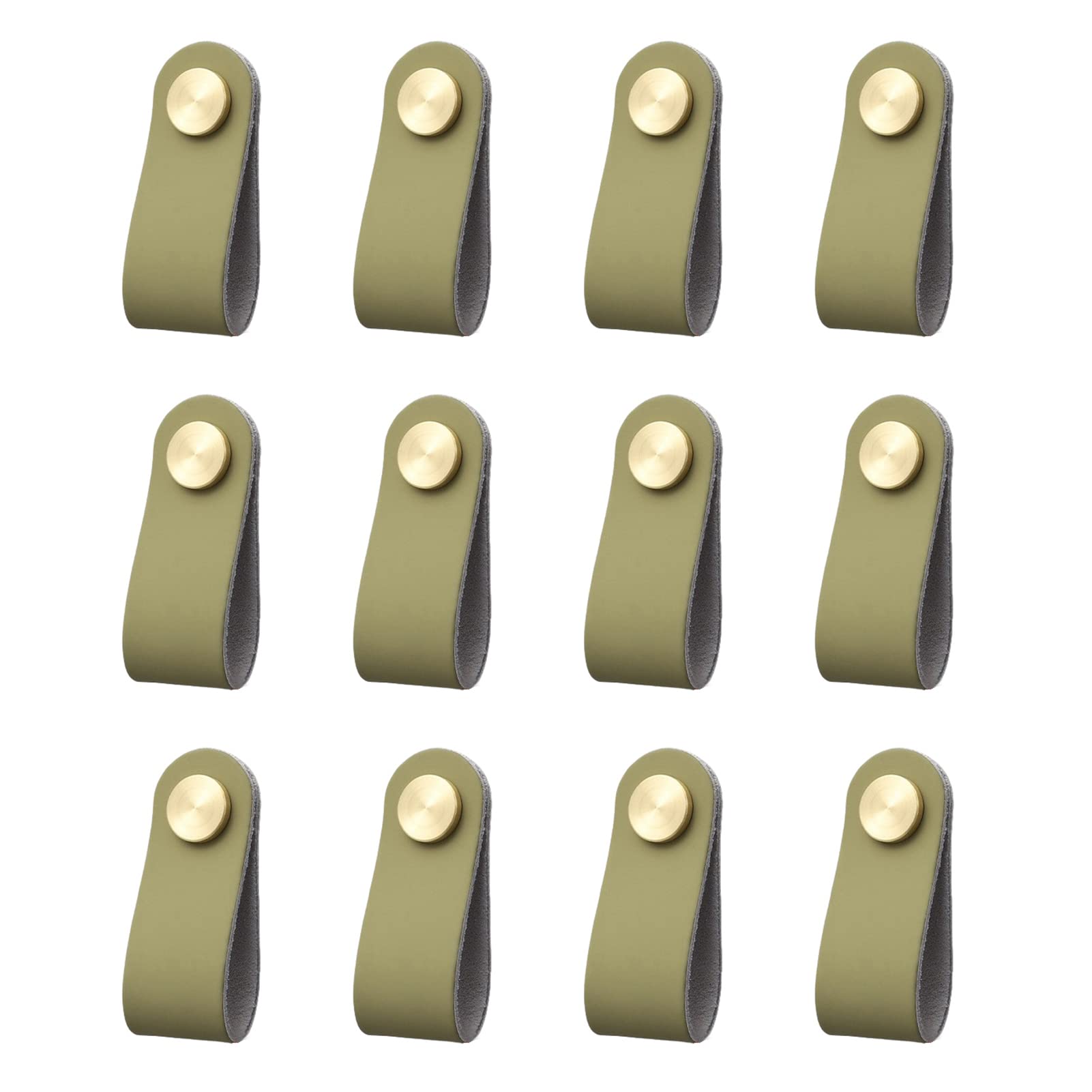 12 Pack Leather Drawer Pulls & Cabinet Knobs - Multicolor Brass Metalhead Single Hole Wardrobe & Closet Handles with Screws - Perfect for Kitchen, Bathroom, Dresser & Cabinet Organization (Green)