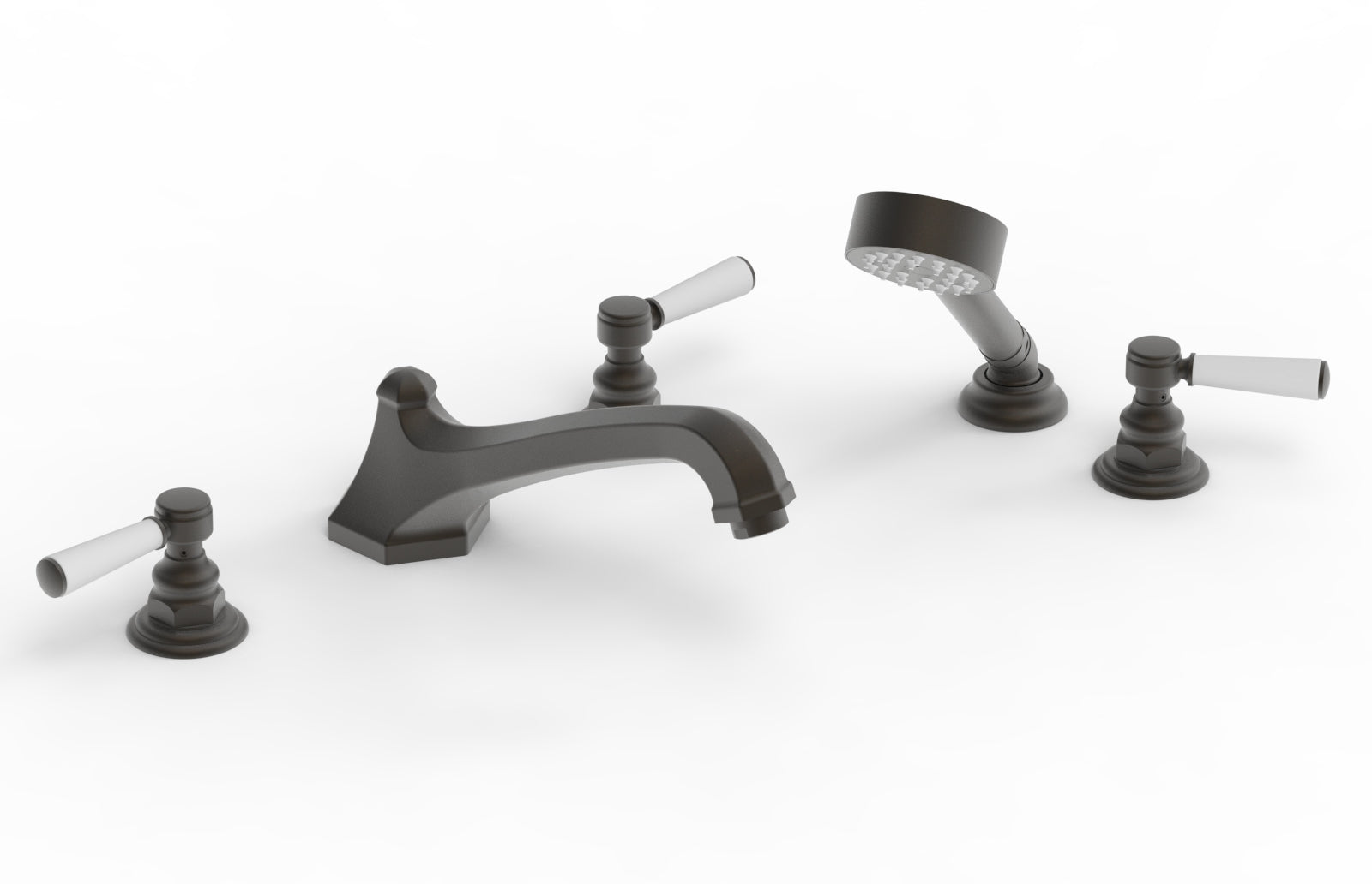 HEX TRADITIONAL Deck Mount Bathtub Faucet Set with Hand Shower - Satin White Finish & Lever Handles (Model 500-49) - Perfect for Modern Bathroom Renovations & Spa-Like Shower Experience