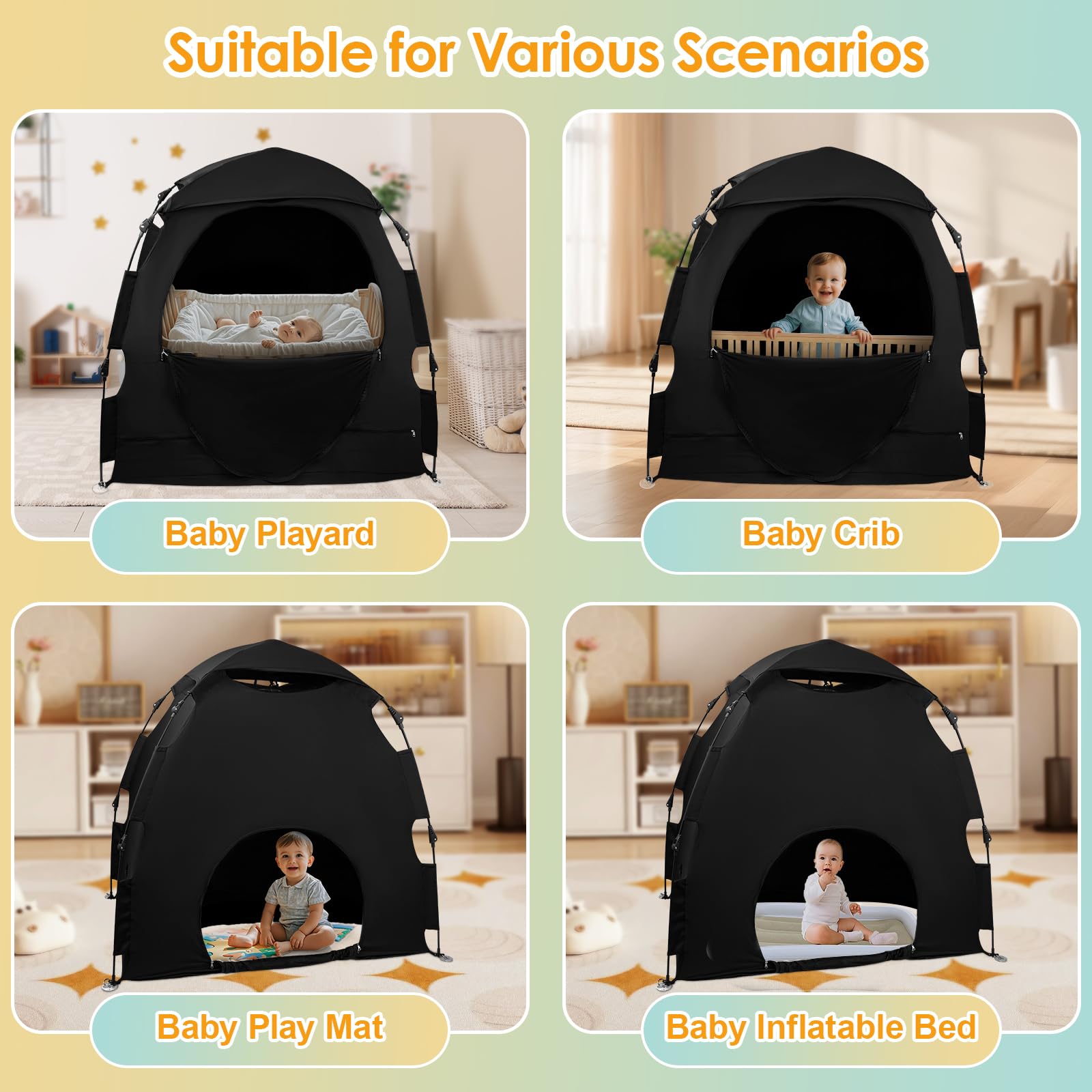 Blackout Tent for Pack N Play - Baby Sleep Tent with Star Projector, Breathable Mini Crib Cover for Kids & Toddlers | Blocks 98% Light, One-Click Setup | Perfect for Travel, Camping & Nursery Naps