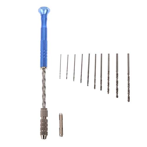Blue Semi-Automatic Spiral Mini Micro Hand Drill Chuck with 10-Piece Twist Drill Bit Set (0.8-3mm) – Precision Tool for Jewelry Making, Watch Repair & DIY Crafts