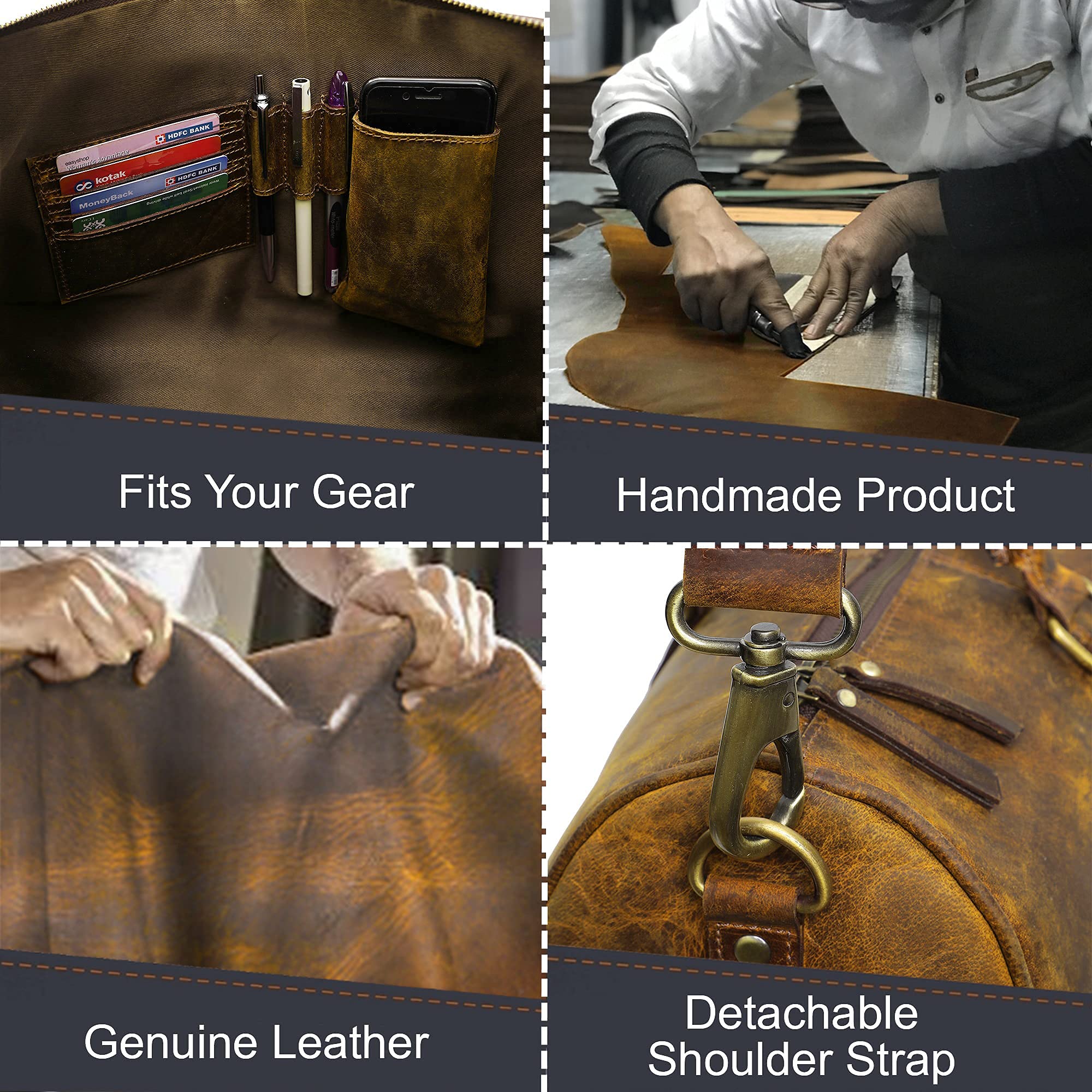 Premium Leather Duffel Bag & Toiletry Bag Set - Durable Men's Travel Accessories for Business Trips & Weekend Getaways - Perfect Gift for Him
