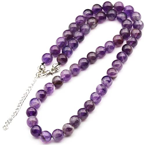 ElisaJewelryArt - Genuine Natural Amethyst Beaded Choker Necklace | Feng Shui Healing Stone Jewelry | Adjustable Clasp Closure | Unisex Spiritual Gift for Women & Men (16-inch, Purple Gemstone) - Perfect for Meditation, Yoga, Energy Healing & Special Occasions