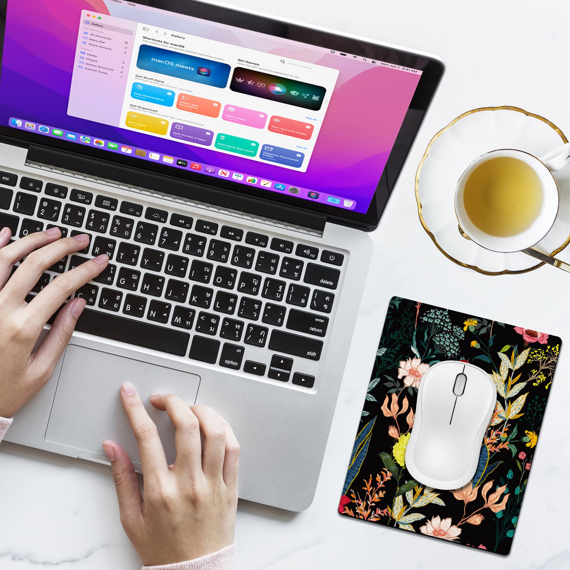 Cute Mini Mouse Pad for Wireless Mouse & Laptop - 5.5 x 7 Inch Portable Travel Mousepad with Non-Slip Rubber Base, Night Blooming Flowers & Kawaii Design - Perfect for Office, Home & Gaming Use