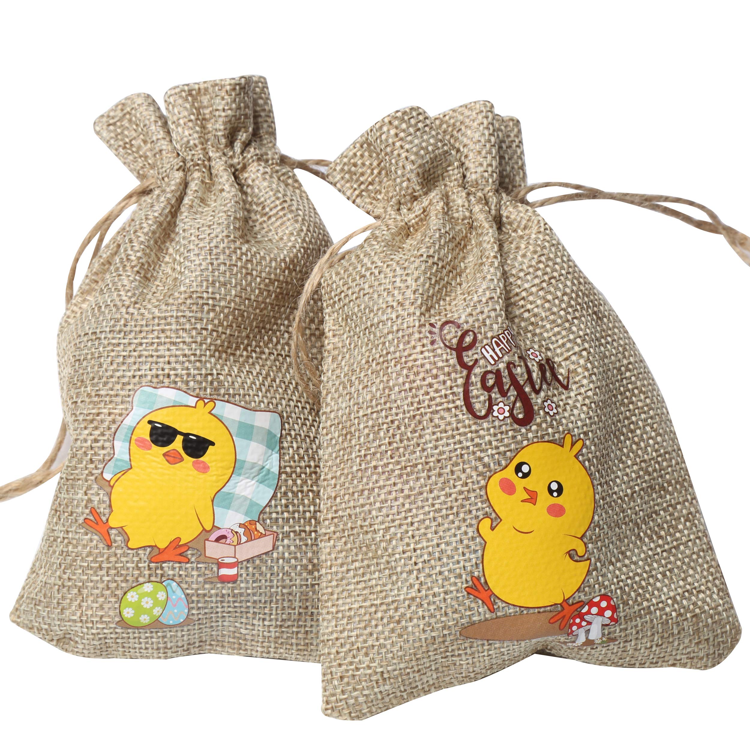 CCINEE 36PC Easter Burlap Bags with Drawstrings - Bunny Linen Goody Gift Bags with Double Jute Drawstrings - Perfect for Party Favors, Candy Fillers, Easter Egg Hunts & Spring Celebrations
