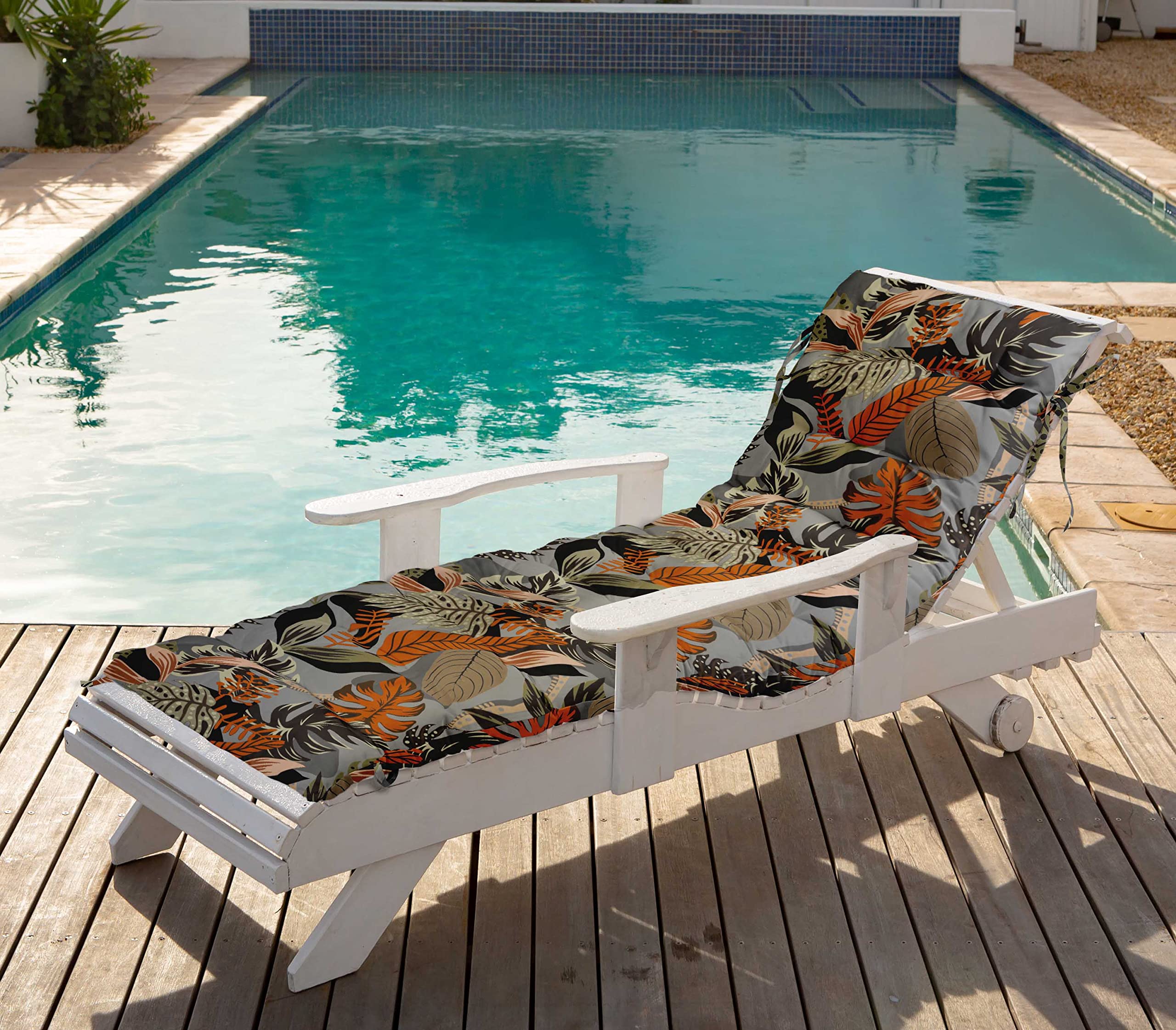 Quilted Thick Padded Seat Cushion for Rocking Chair, Sofa & Recliner - 74x23 Inch Light Gray Chaise Cushion with Ties - Perfect for Outdoor Garden, Terrace & Bench Use
