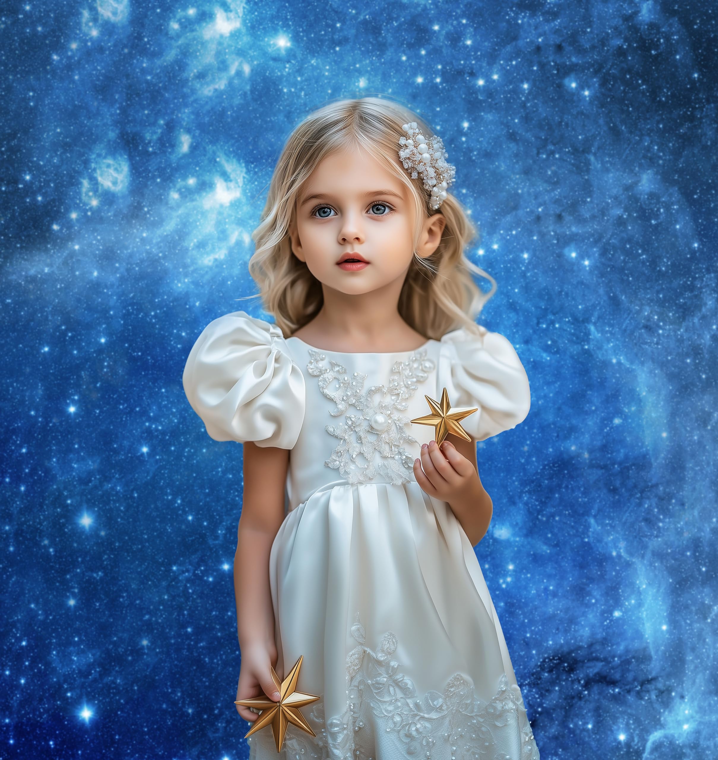 5x7ft Starry Night Photography Backdrop - Blue Space with Shiny Stars for Photo Shoots, Baby Showers, and Birthday Parties