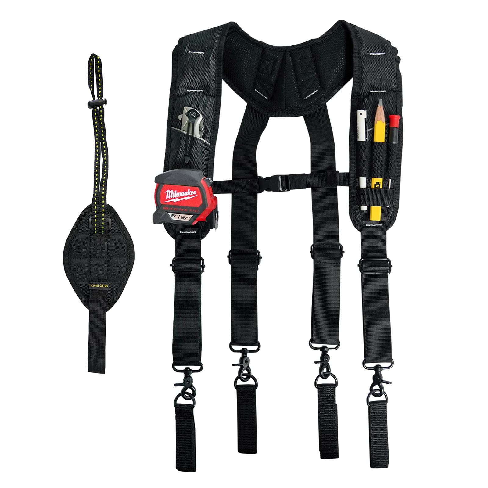 KUNN Heavy Duty Tool Belt Suspenders for Men - Magnetic Wristband Work Suspender for Construction, Electricians & Carpenters - Black | Ideal for Framing, Renovation & Professional Tool Organization