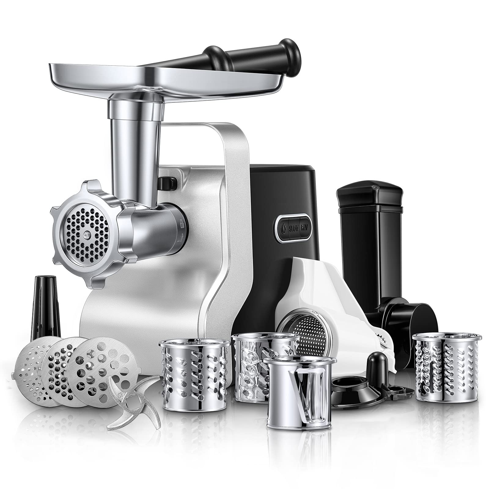 Heavy Duty 3000W Electric Meat Grinder - 5-in-1 Stainless Steel Sausage Stuffer with 3 Grinding Plates (#12 Size, Black) - Perfect for Home Kitchen, Butcher Shop & Commercial Use - Make Burgers, Sausages & Ground Meat Easily