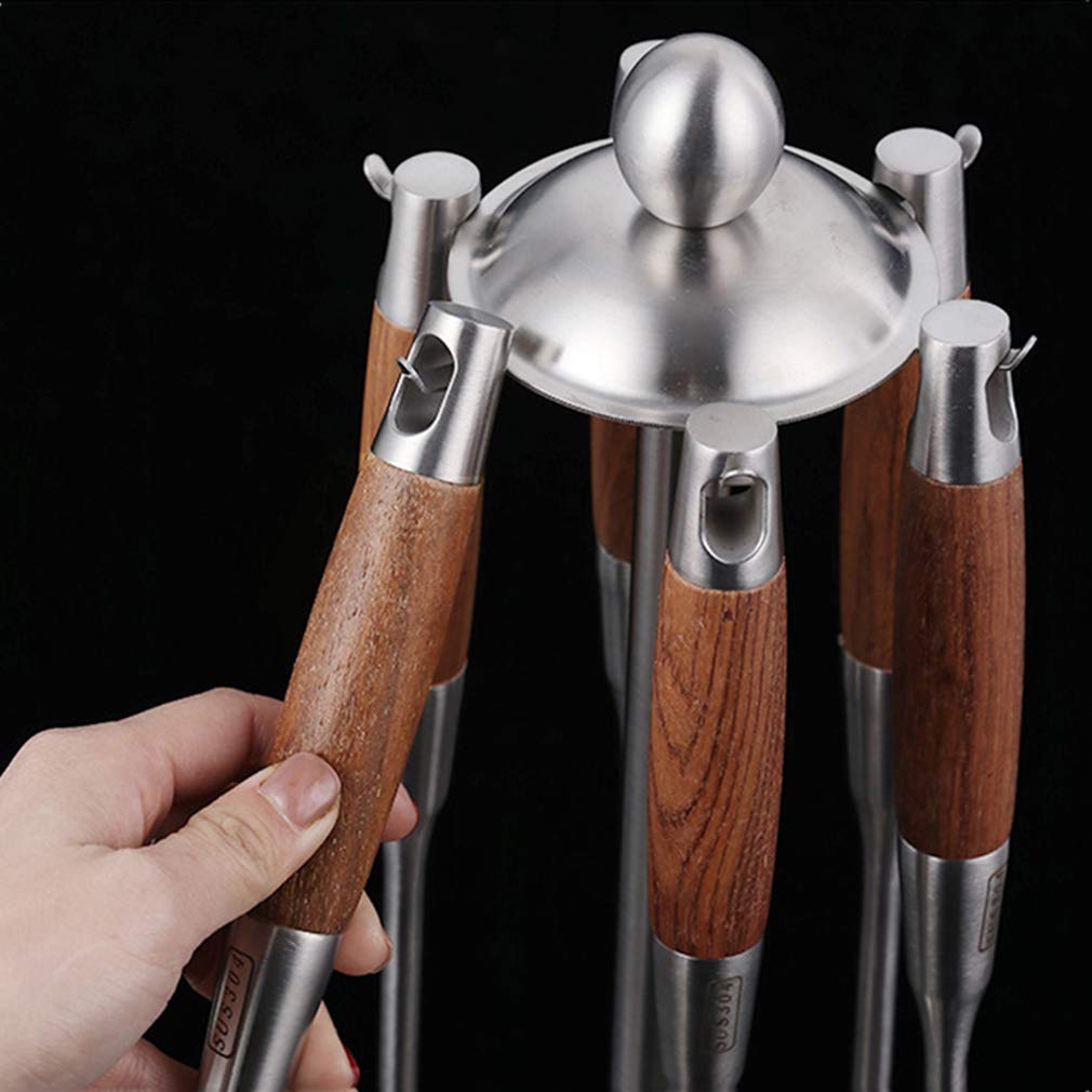 7-Piece Stainless Steel Kitchen Utensil Set with Wooden Handle - Non-Stick Heat Resistant Cooking Tools for Baking, Frying & Grilling - Perfect Cookware Gift Set for Home Chefs