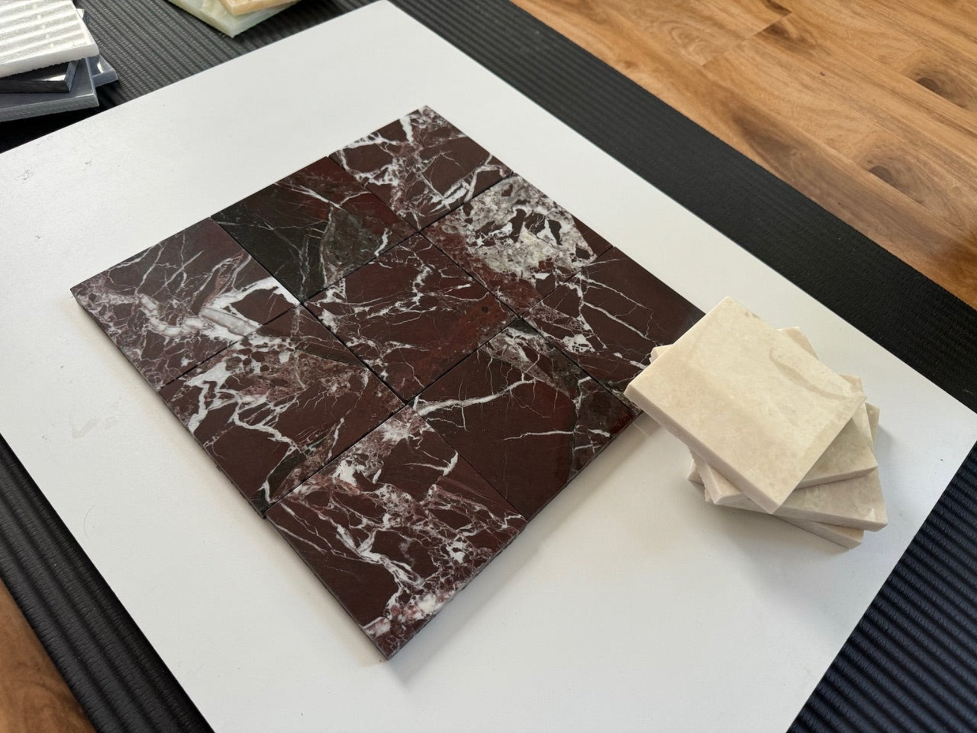 Premium Rosso Levanto & White Pearl Checkerboard Tiles - Polished or Honed Finish - Elegant Flooring for Kitchen, Bathroom & Entryway
