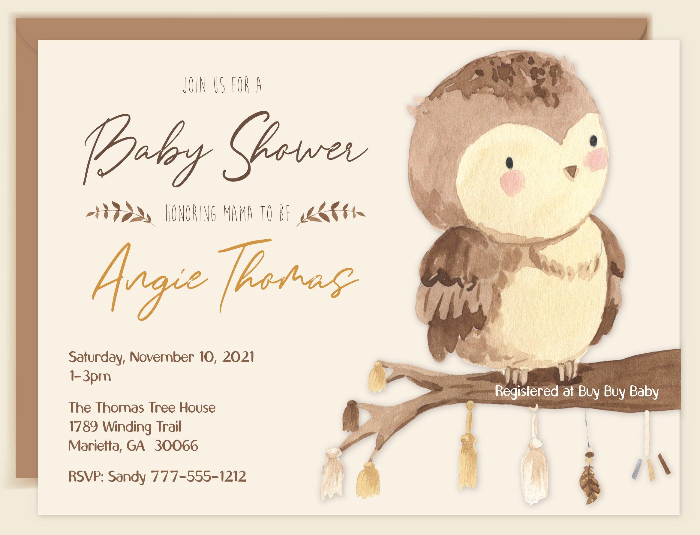 Boho Owl Baby Shower Invitations - Elegant Gender Neutral Owl-Themed Cards for Baby Shower Party - Perfect for Nursery Decor & Baby Announcements