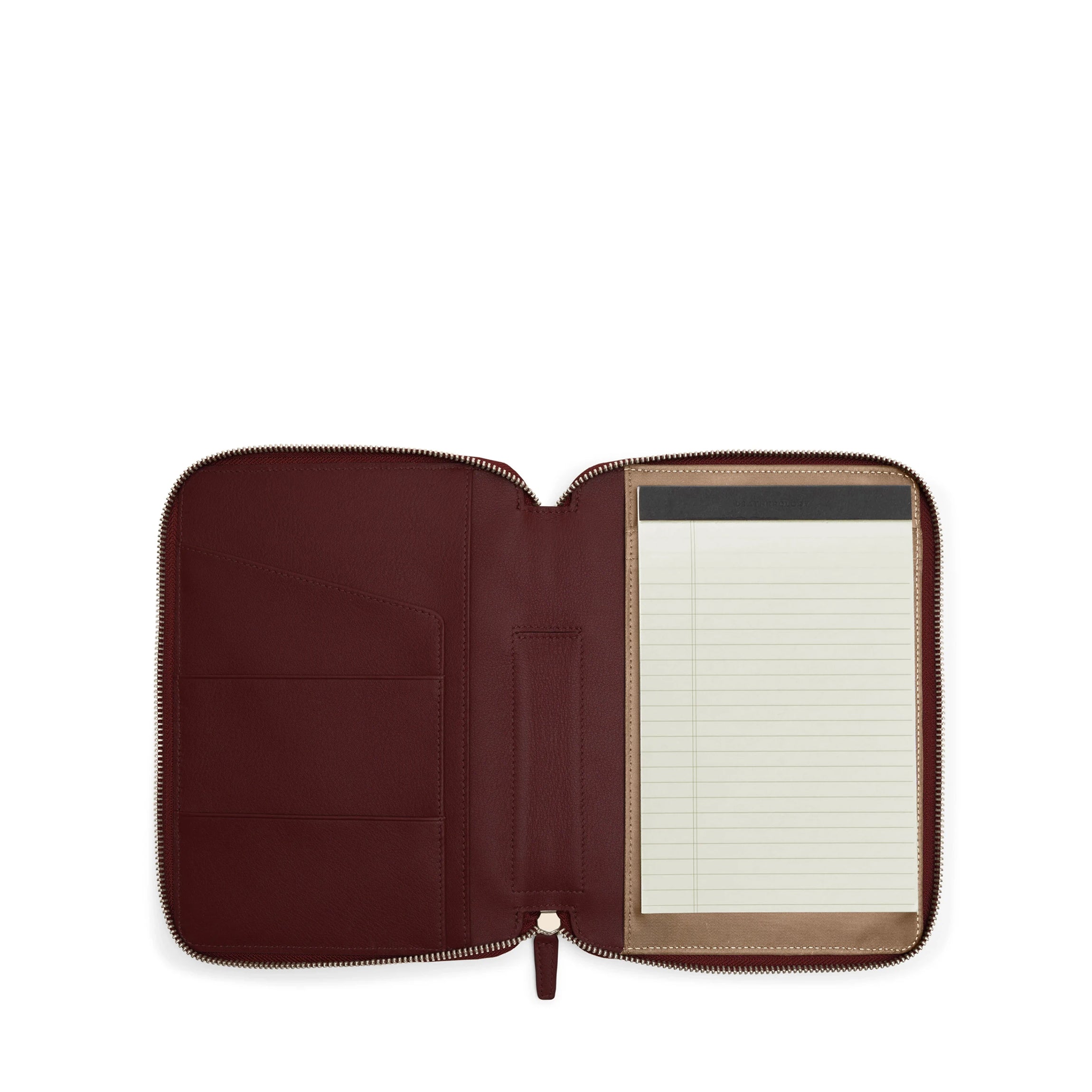 A5 Junior Zippered Padfolio Organizer - Professional Leather Portfolio with Notepad Holder for Students & Business (Bordeaux Red) - Perfect for School, Office Meetings & Job Interviews
