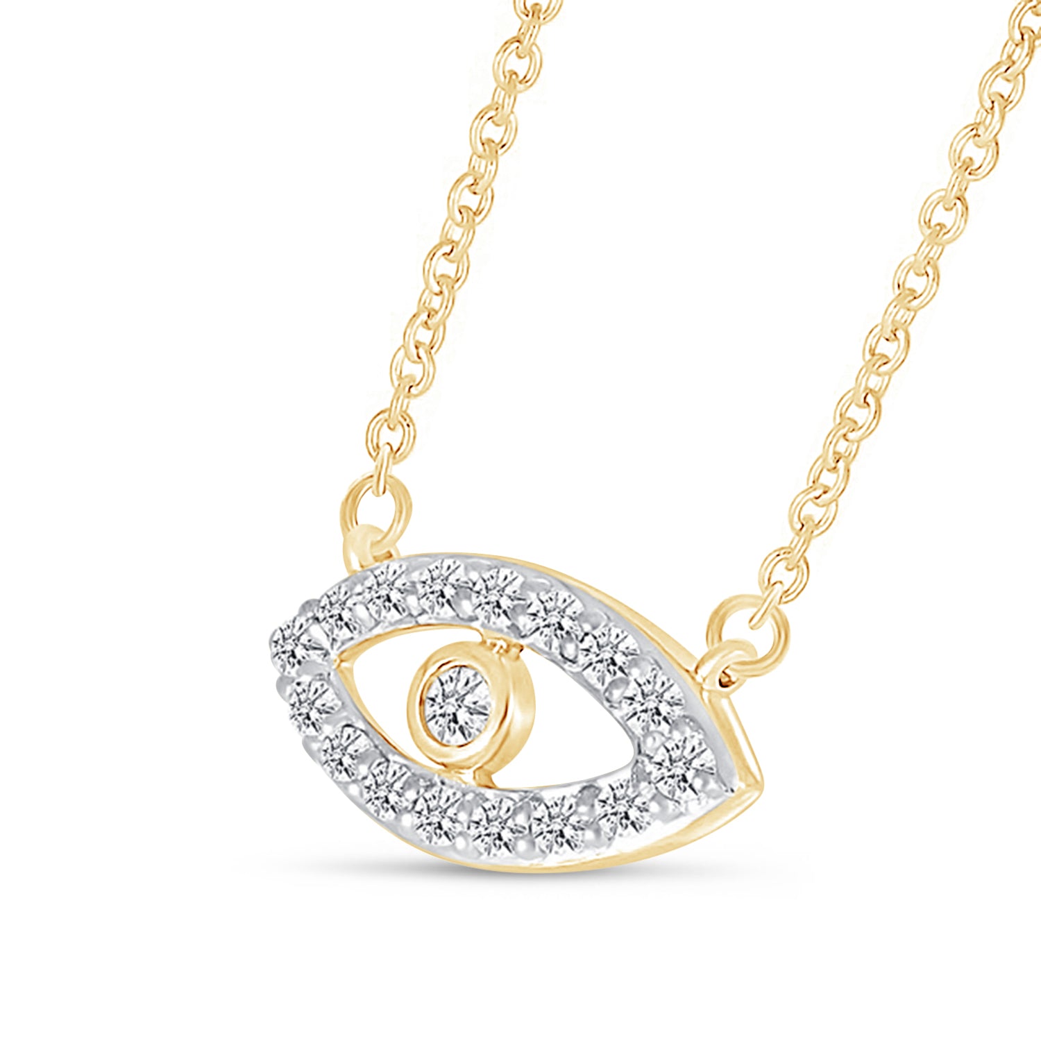 10k Yellow Gold Diamond Evil Eye Necklace for Women - Protection Jewelry Gift for Birthday, Anniversary & Everyday Wear