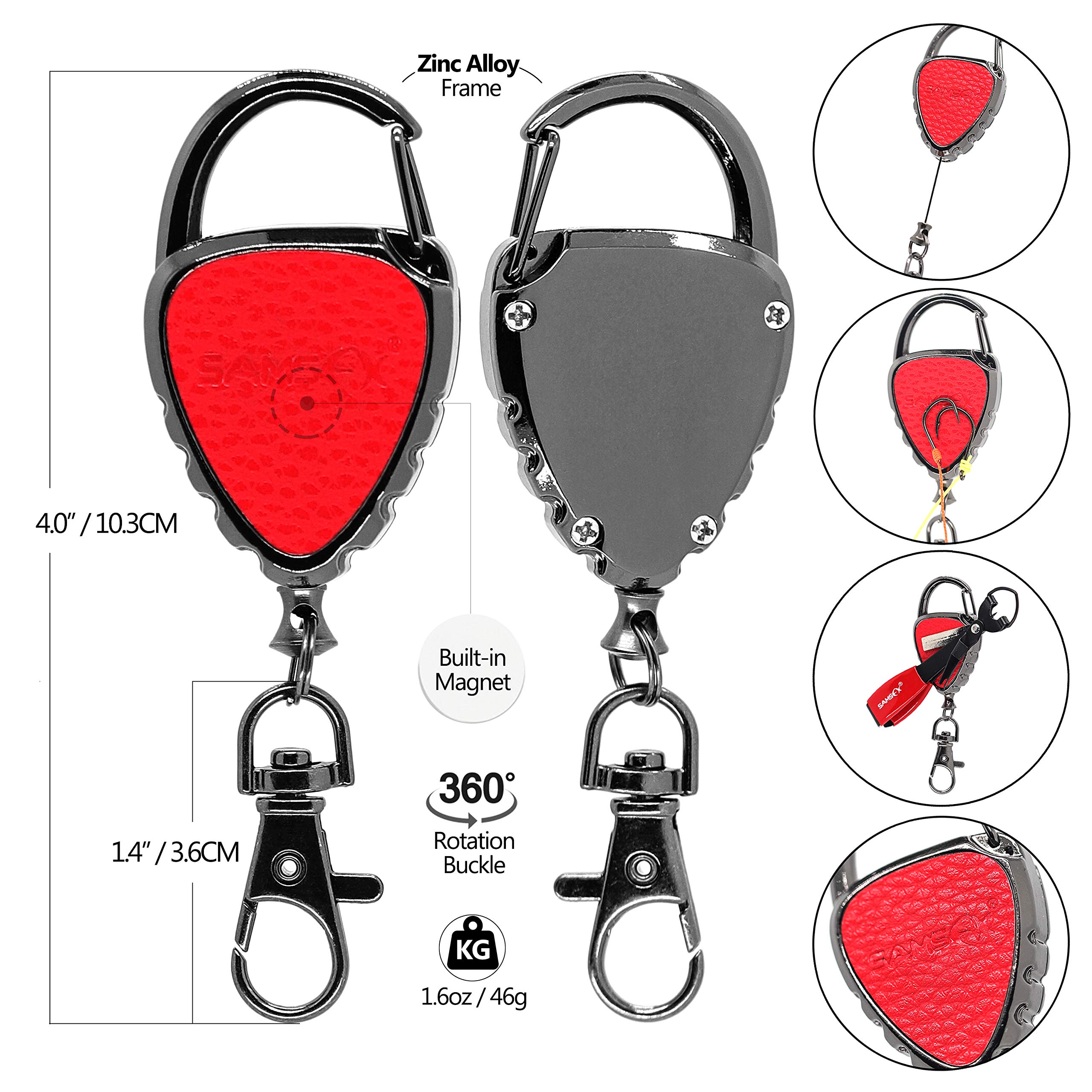 Quick Knot Tying Tool with Carabiner - SAMSFX Fly Fishing Multi-Tool with Retractable Badge Holder & Magnet | Perfect for Fly Fishing, Outdoor Activities & Work ID Badges