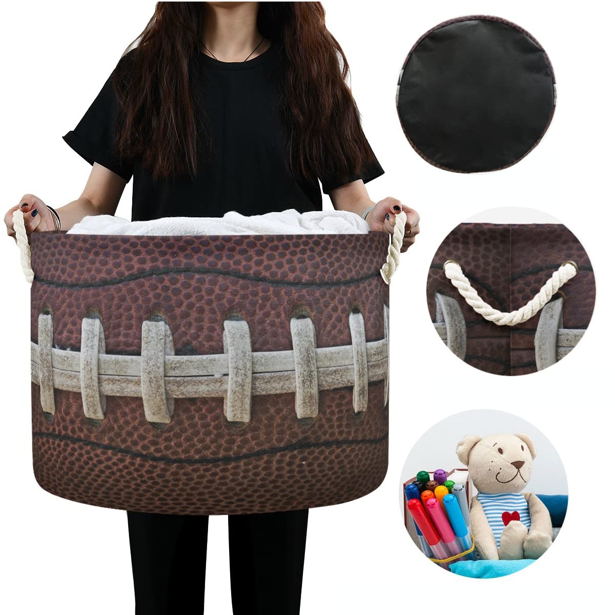 Large American Football Toy Storage Bin - Kids Laundry Hamper for Nursery Clothes, Toys & Books | Durable Home Decor Organizer for Playroom, Bedroom & Dorm