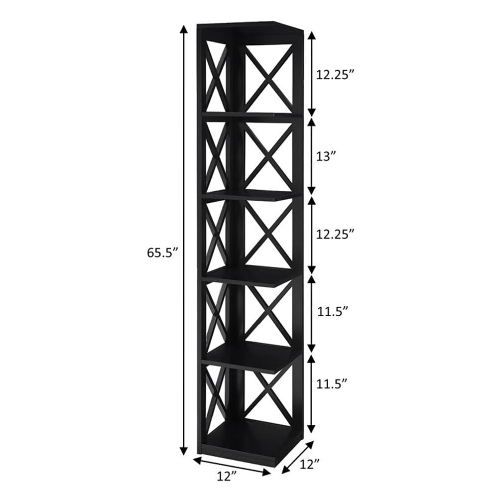 Convenience Concepts Oxford 5-Tier Corner Bookcase in Black - Space-Saving Bookshelf for Living Room, Office & Bedroom Organization