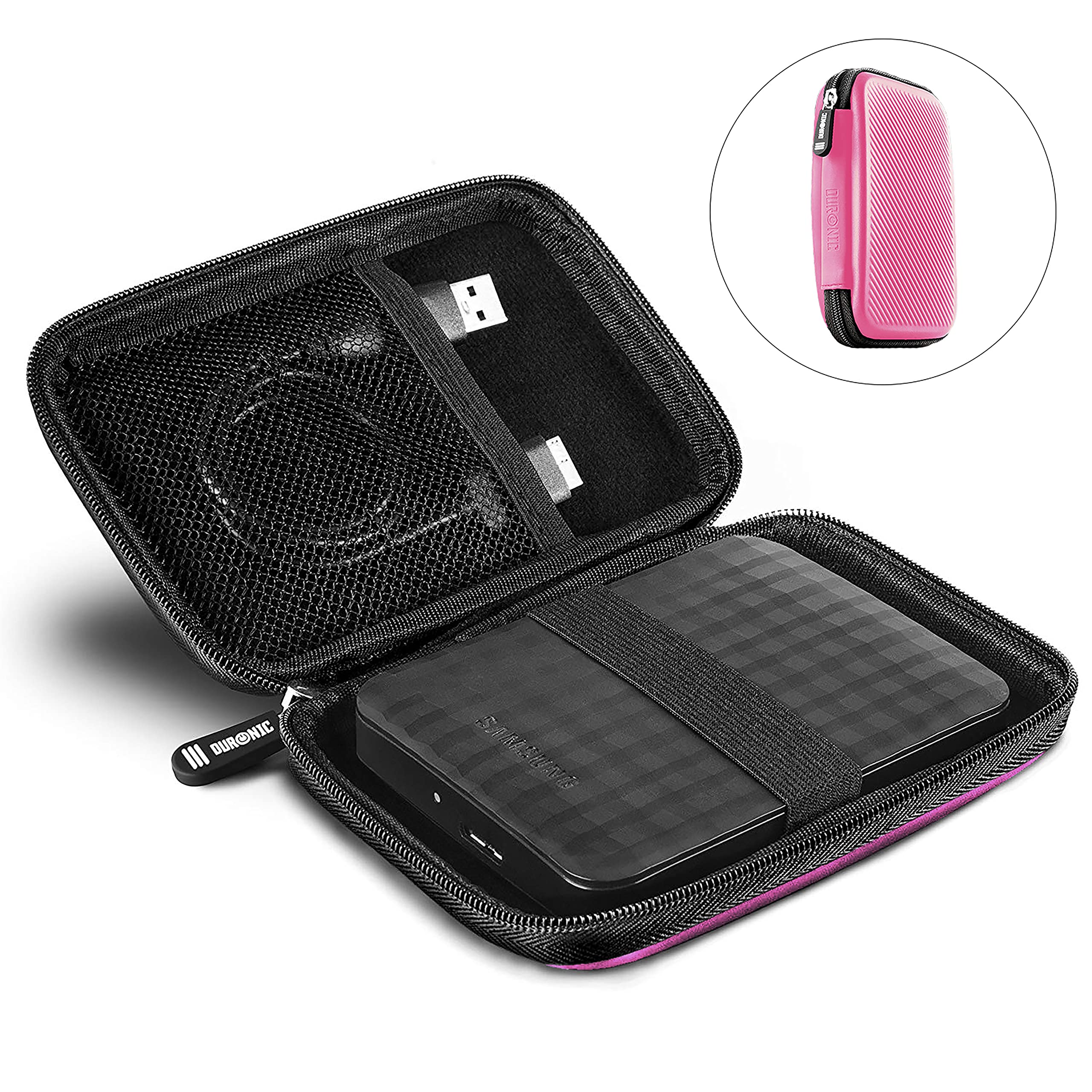 Duronic HDC2/PK Pink EVA Hard Drive Case - Portable Protective Storage Pouch for External Hard Drives & Cables - Compatible with WD, Toshiba, Seagate, Samsung - Lightweight Travel & Office Organizer