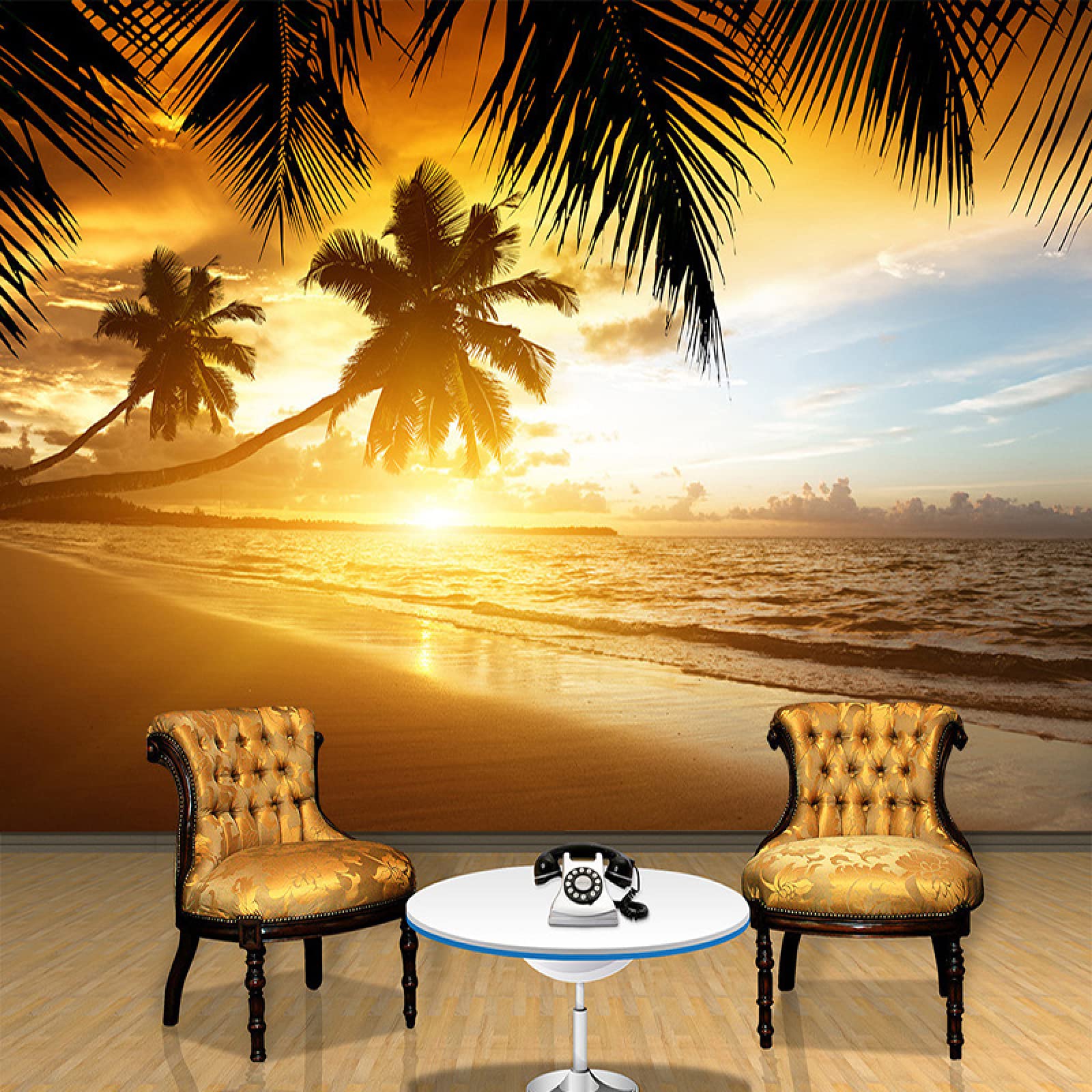 Sunset Ocean Waves Wall Art Stickers - Beach Mountain Clouds Sky Mural - Wrinkle-Free Breathable Wallpaper for Playrooms & Activity Rooms - 137.8x100 Inches (WxH) - Perfect for Kids' Bedrooms, Daycare Centers & Coastal-Themed Decor