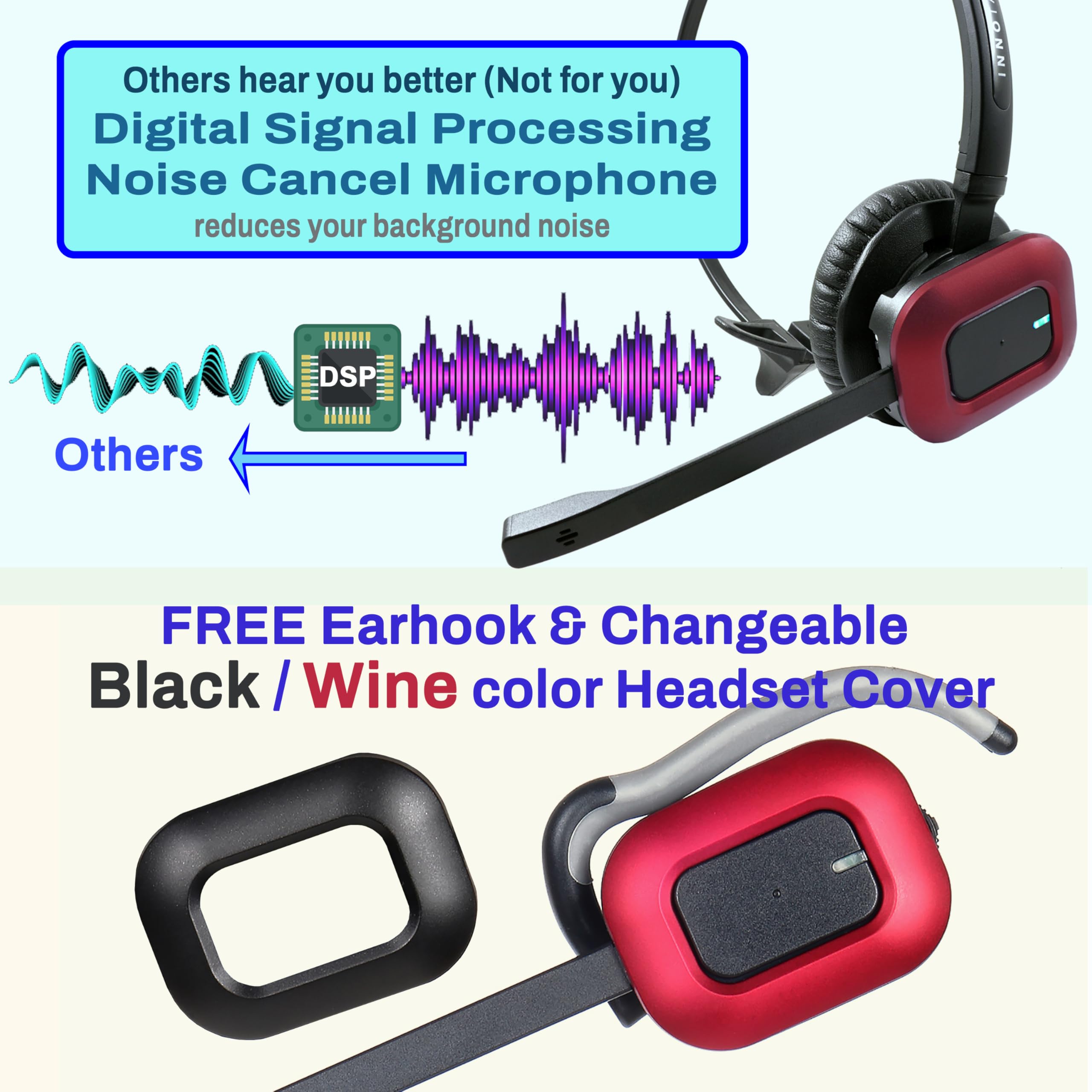 INNOTALK Wireless Headset for Polycom VVX Series (VVX150/250/350/450/500/600/1500) with EHS Remote Answering Cable - Office Desk Phone & Call Center Headset - Ideal for Business Calls, Remote Work, and Customer Service Teams