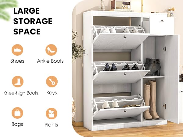 3-Tier Free Standing Shoe Storage Cabinet with Flip Drawers - Narrow Entryway Shoe Organizer with Doors for Hidden Storage | Perfect for Small Spaces, Closet Organization & Entryway Decor