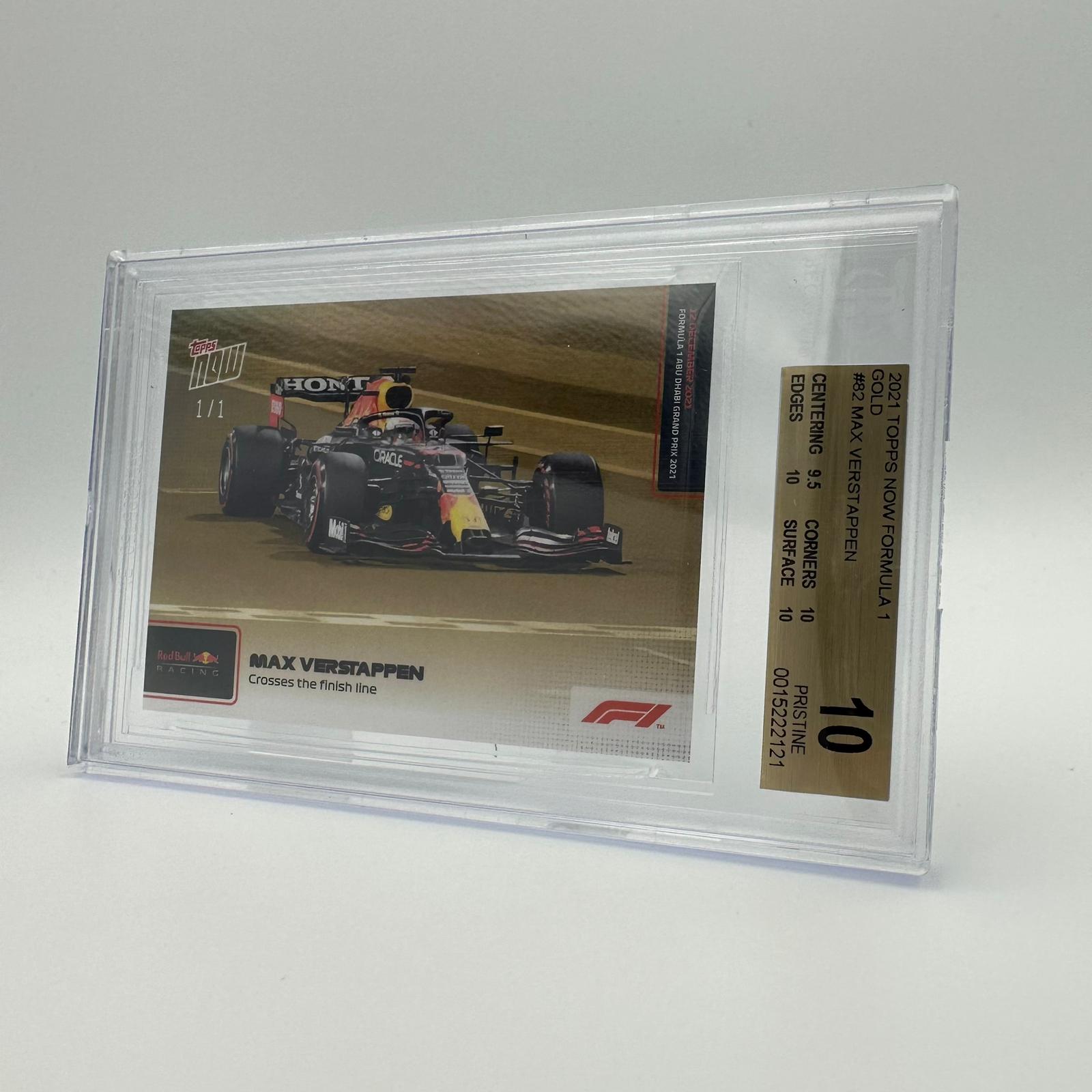 Beckett 10 1/1 Max Verstappen Crosses The Finish Line #82 Gold - Limited Edition Racing Collectible for F1 Fans & Sports Memorabilia Enthusiasts - Perfect for Display, Gifts, and Investment