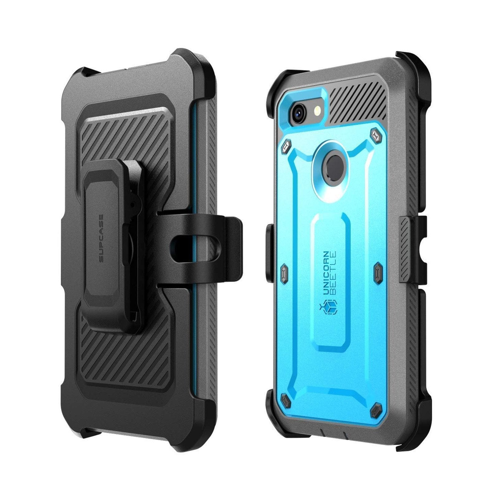 Google Pixel 3 Unicorn Beetle Pro Rugged Case with Built-in Screen Protector & Holster - Shockproof, Durable Blue Cover for Outdoor, Work & Active Lifestyle