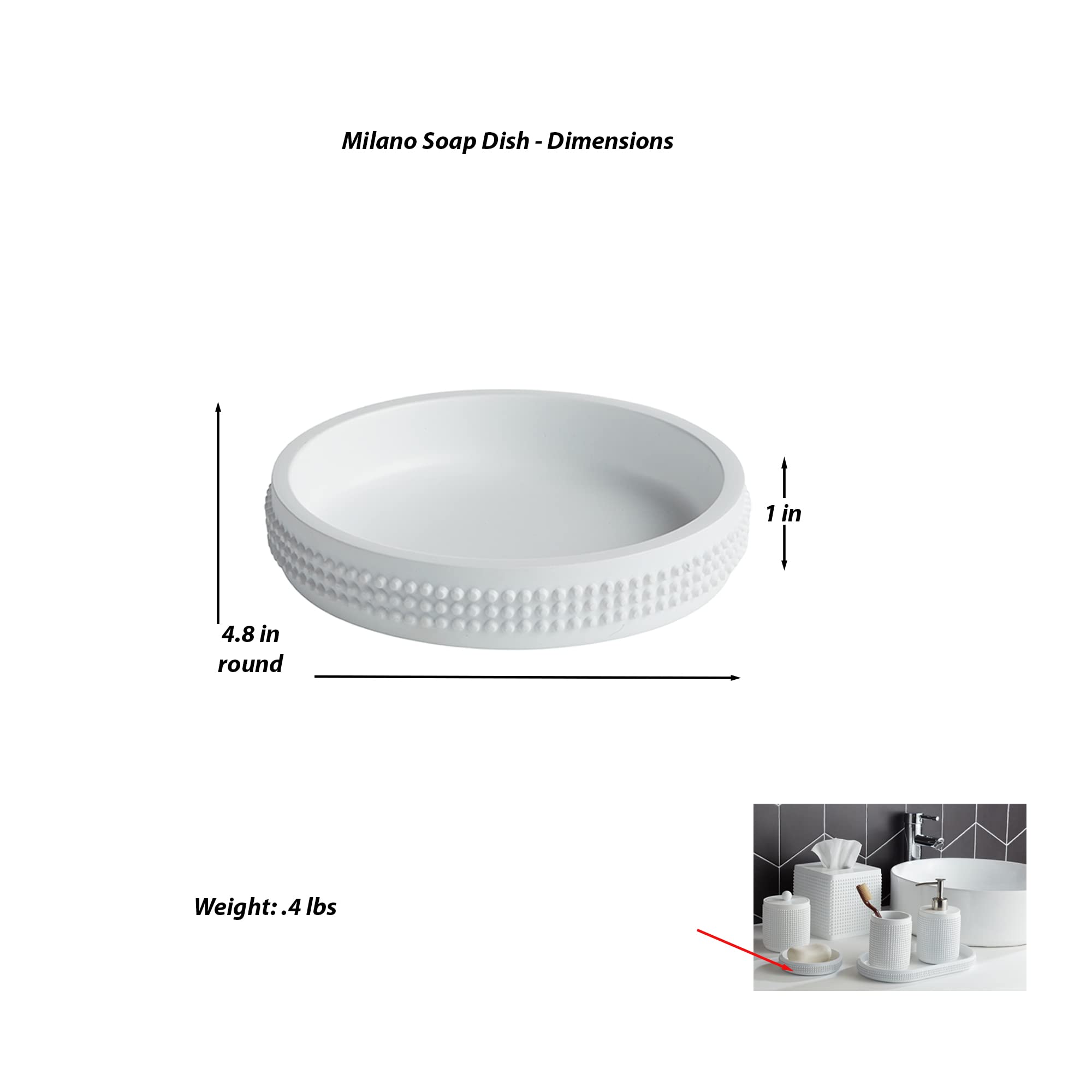 White Milano Soap Dish for Bathroom & Shower